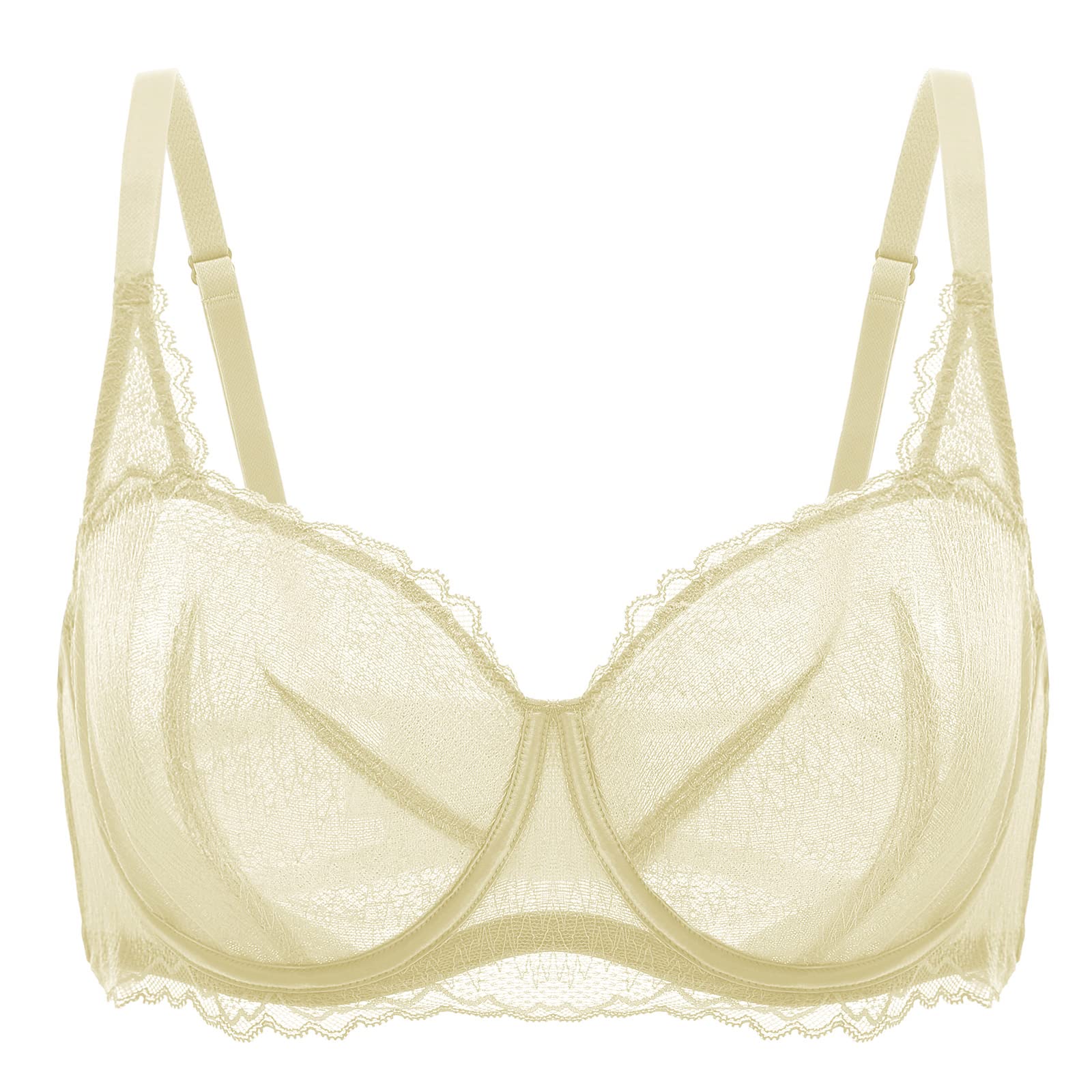 DOBREVA Women's Balconette Lace Bra - See Through Minimizer Bras with Unlined Underwire for Everyday Comfort & Support | Perfect for Work, Date Night & Special Occasions