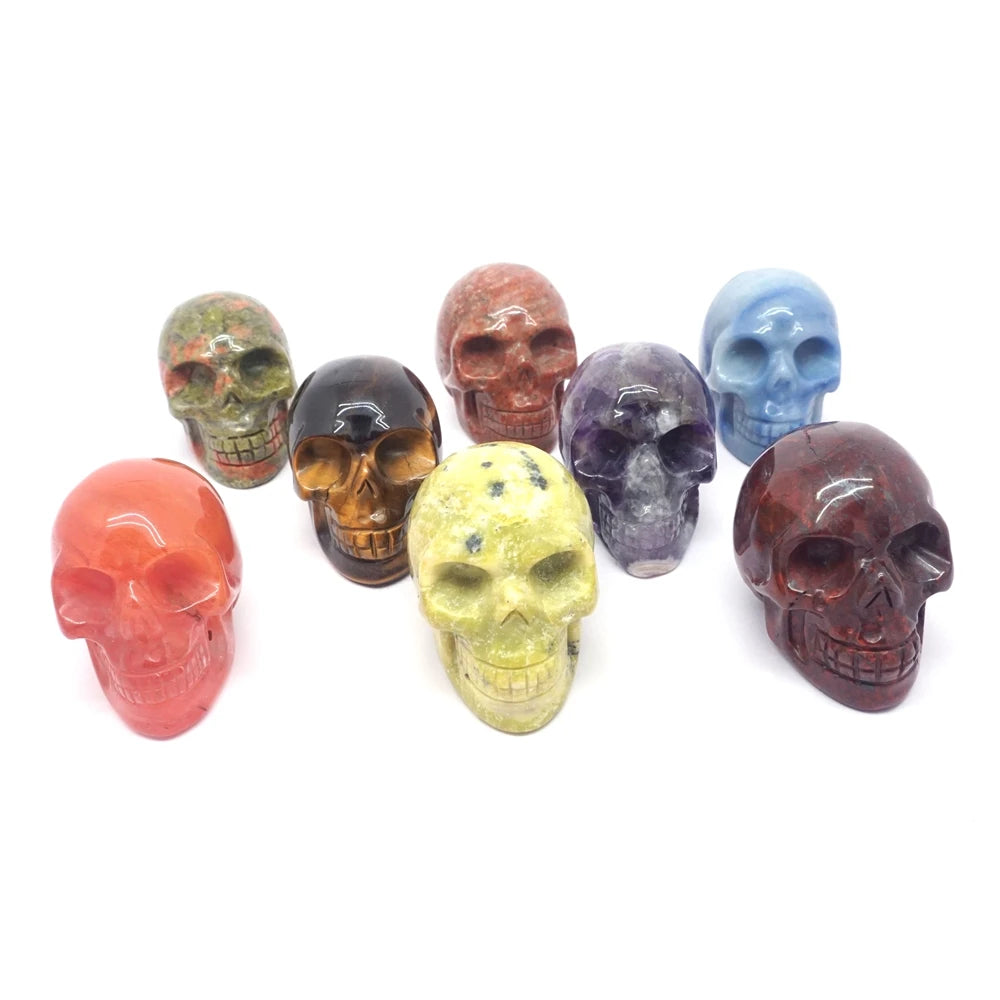 2 Pack Skull Statue Figurines - Natural Crystal Stone Sculpture for Chakra Healing, Meditation & Spiritual Decor | Halloween Home Decor, Gothic Gift for Men & Women | Perfect for Altars, Yoga Spaces & Witchy Aesthetic