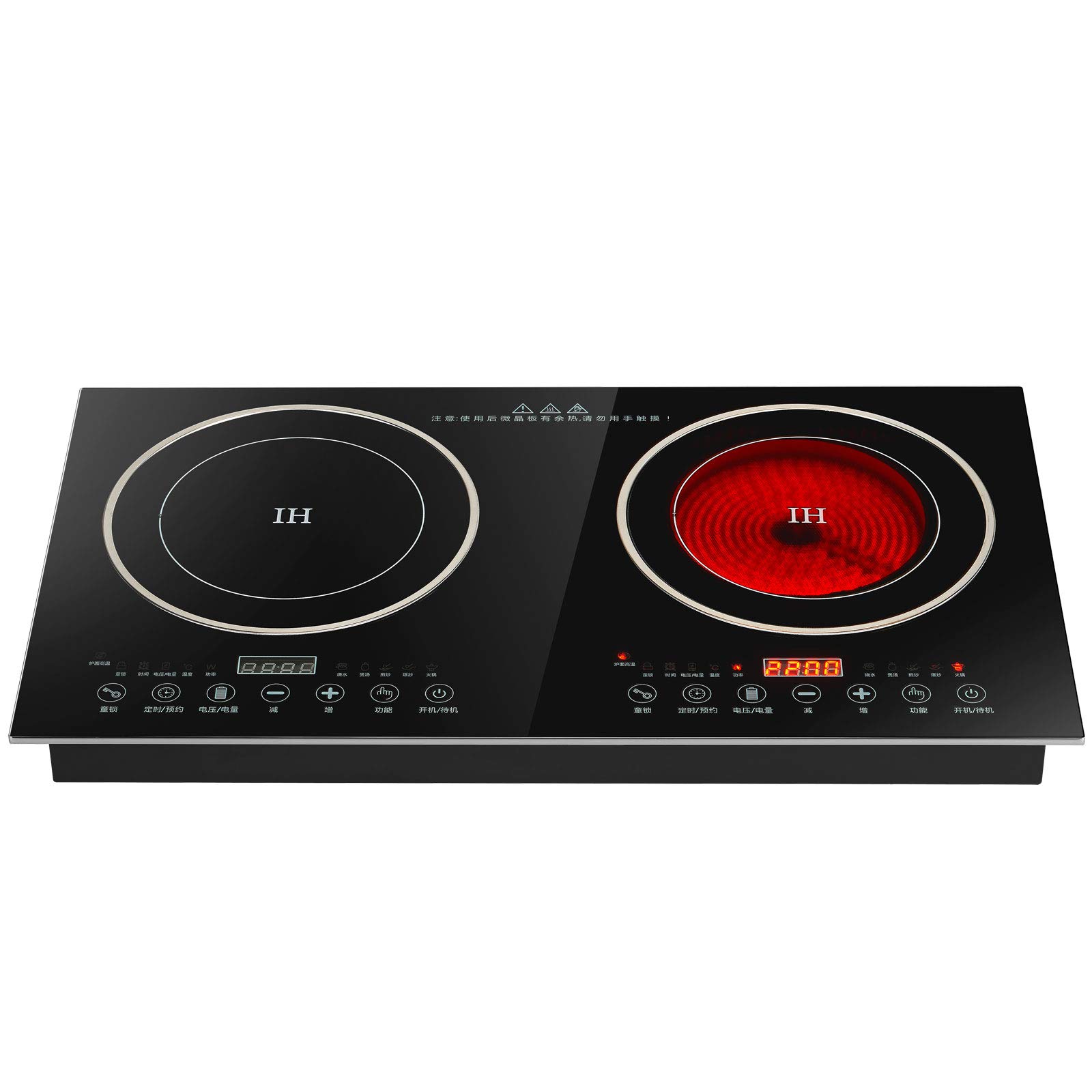2600W Double Burner Induction Cooktop with Vitro Ceramic Glass - 1200W+1400W Electric Stove for Cast Iron Pans - Countertop Cooking with Adjustable Legs - Perfect for Home Kitchen, Dorm & RV Use