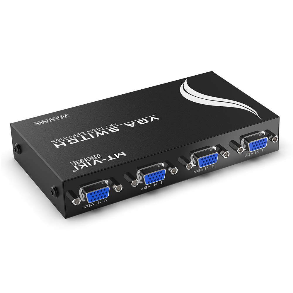 MT-VIKI 4-Port VGA Switch Box - Share 1 Monitor with 4 PCs, 1920x1440 Resolution - Ideal for Home Office, Gaming & Multi-Device Workspaces