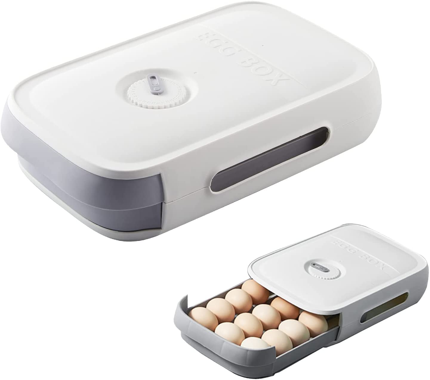 TGOPIT 18-20 Grid Plastic Egg Holder for Refrigerator - Drawer Style Egg Storage Container with Date Reminder - Fresh Egg Organizer Tray for Kitchen (White) - Perfect for Storing Eggs in Fridge, Pantry or Farmhouse Use
