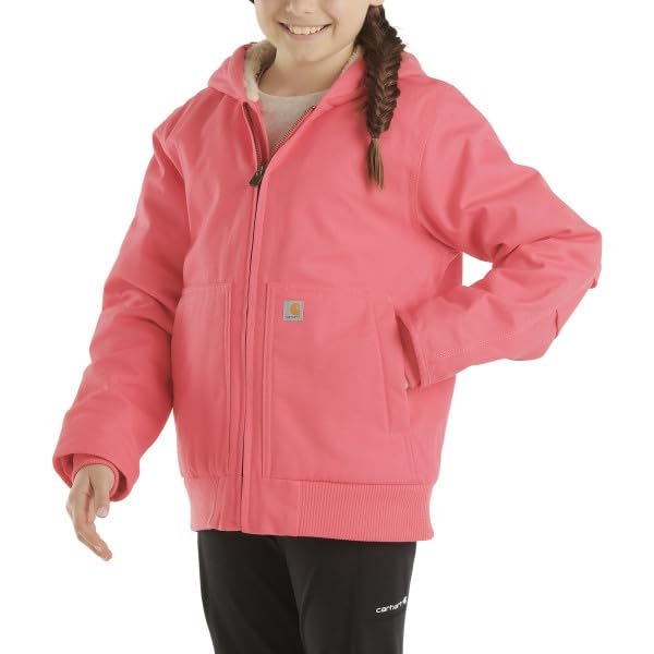 Carhartt Girls' Insulated Zip-Front Canvas Hooded Jacket - Warm Winter Coat for Outdoor Play & School Activities