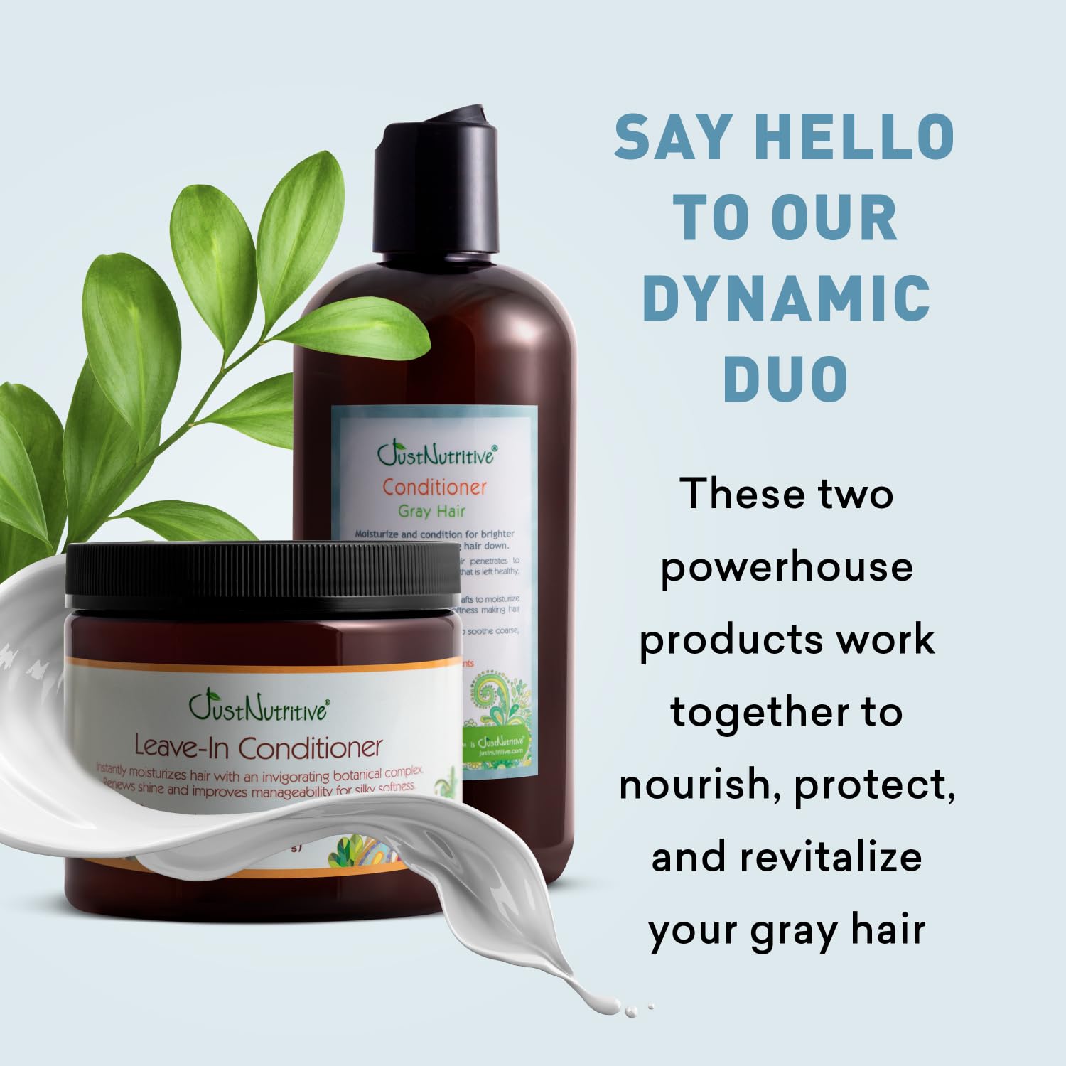 Just Nutritive Gray Hair Conditioner & Leave-In Conditioner 16 oz Duo – Moisturizing & Hydrating for Gray Hair with Natural Ingredients | Perfect for Dry, Damaged Hair at Home or Salon