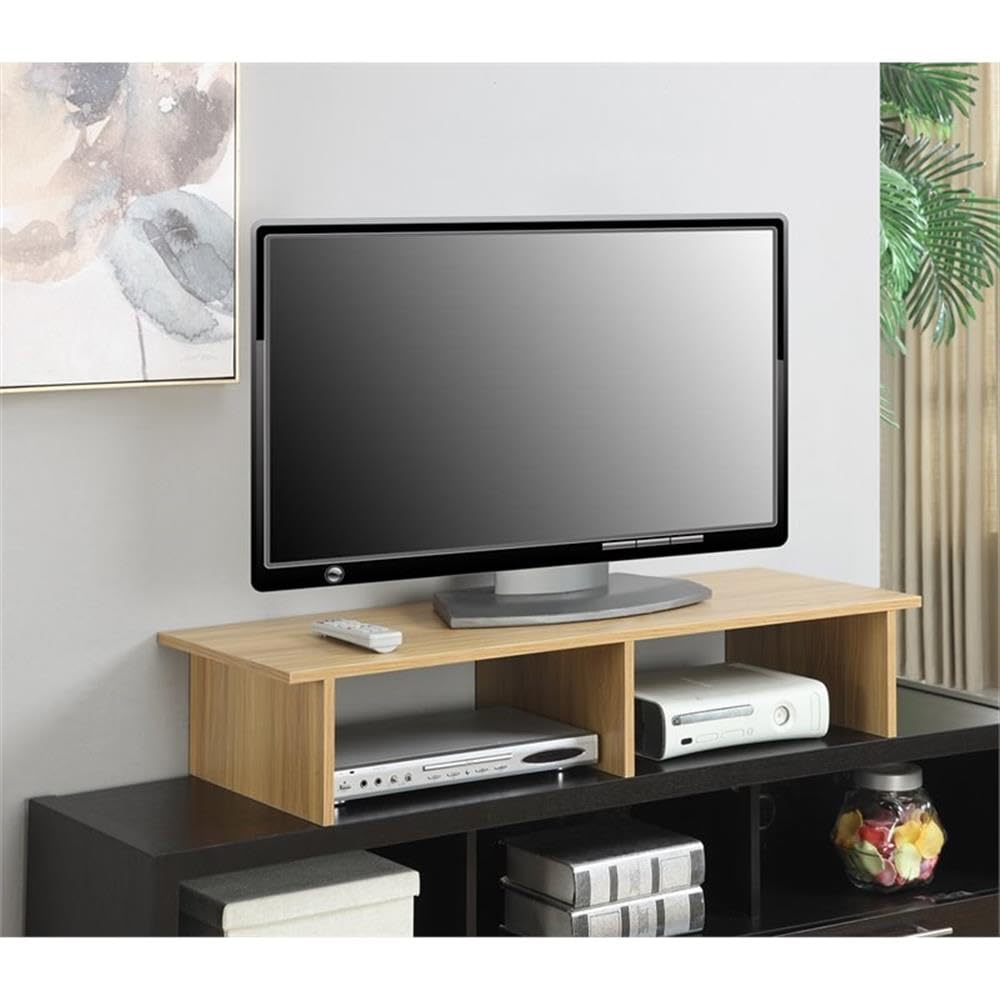 Light Oak TV Stand - Pemberly Row Large Monitor Riser for Living Room & Office