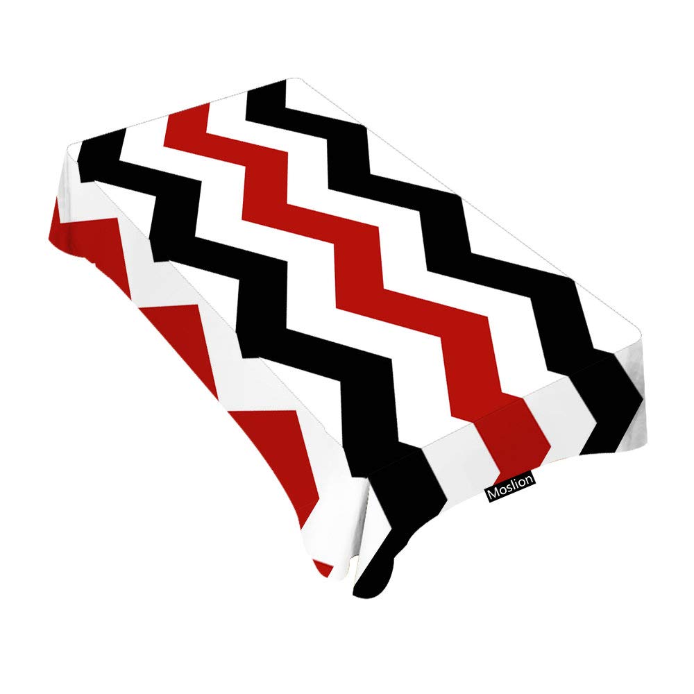 Stylish Black White Red Chevron Wave Pattern Tablecloth - 52x70 Inch Rectangle Dining Table Cover for Indoor/Outdoor Use - Perfect for Dinner Parties, BBQs, Picnics & Coffee Tables