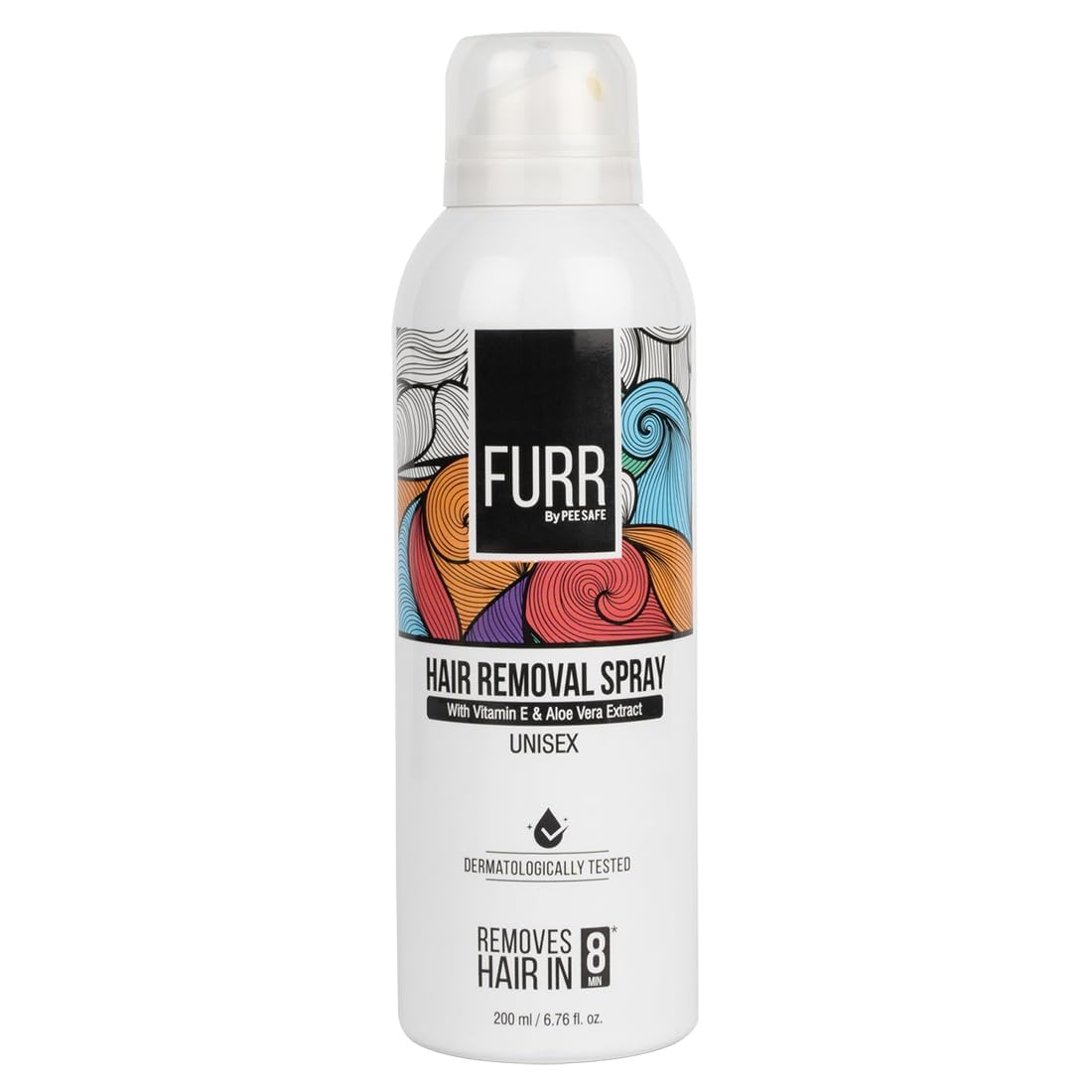 Furr Hair Removal Spray for Men & Women - 200ml with Aloe Vera & Vitamin E | Painless Hair Removal in 8 Minutes | Works on Chest, Arms, Legs, Underarms & Bikini Area | Leaves Skin Soft & Smooth | Perfect for Home Use & Travel