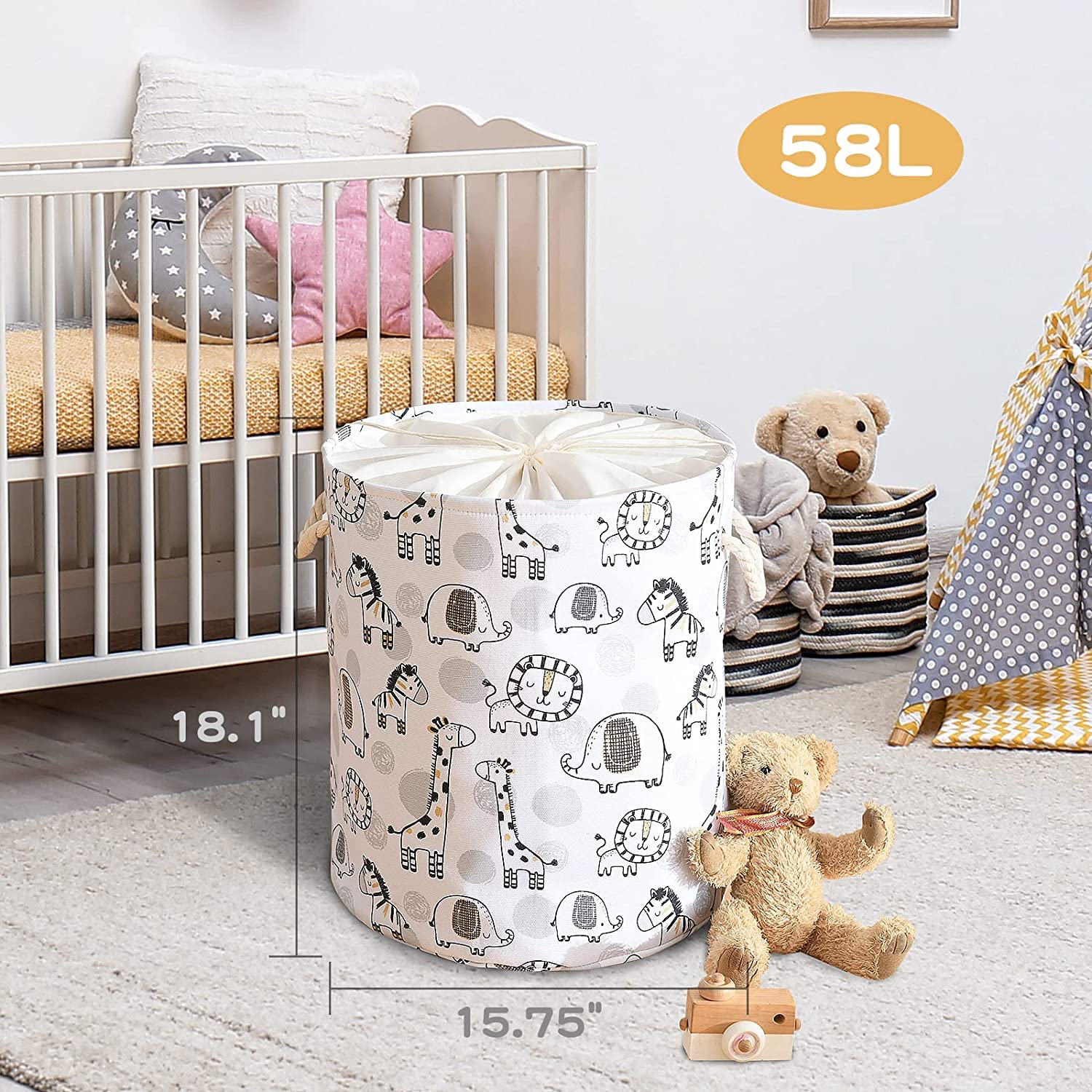 Extra Large Baby Laundry Basket & Toy Storage - Nursery Hamper for Kids Bedroom