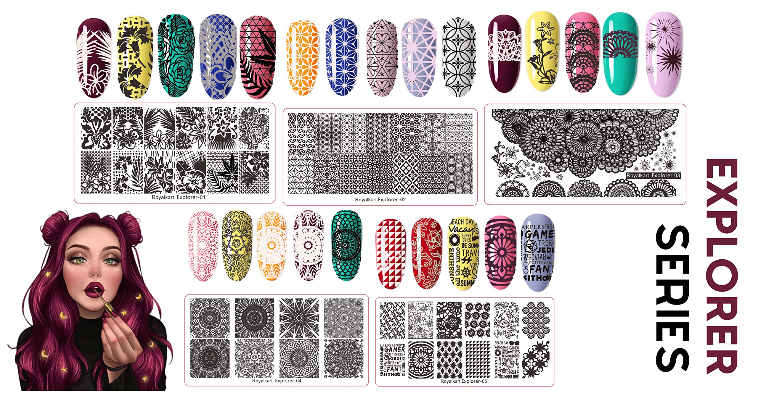 RoyalKart Professional Nail Art Kit for Women - 5 Stamping Plates, 6 Nail Buffers & Files, 2 Sponges, Stamper & Accessories | DIY Manicure & Pedicure Set for Home Salon, Party Nail Designs & Gift Ideas