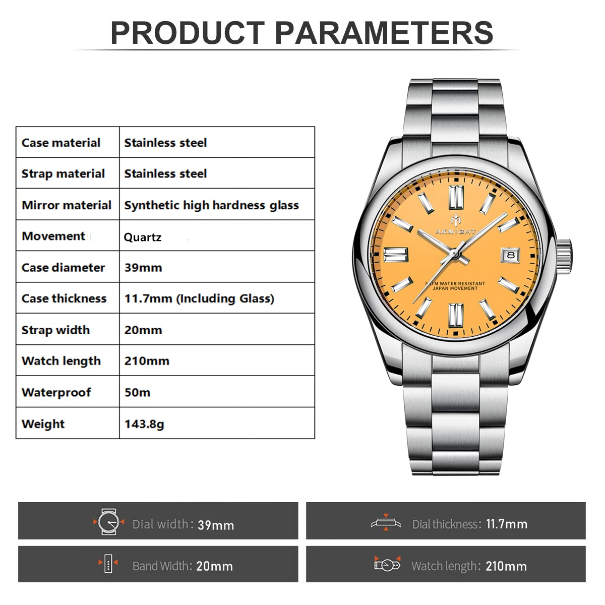 Waterproof Stainless Steel Analog Chronograph Watch for Men - Fashionable Dress Watch with Luminous Hands - Perfect Gift for Him (Ideal for Business, Formal Events & Daily Wear)