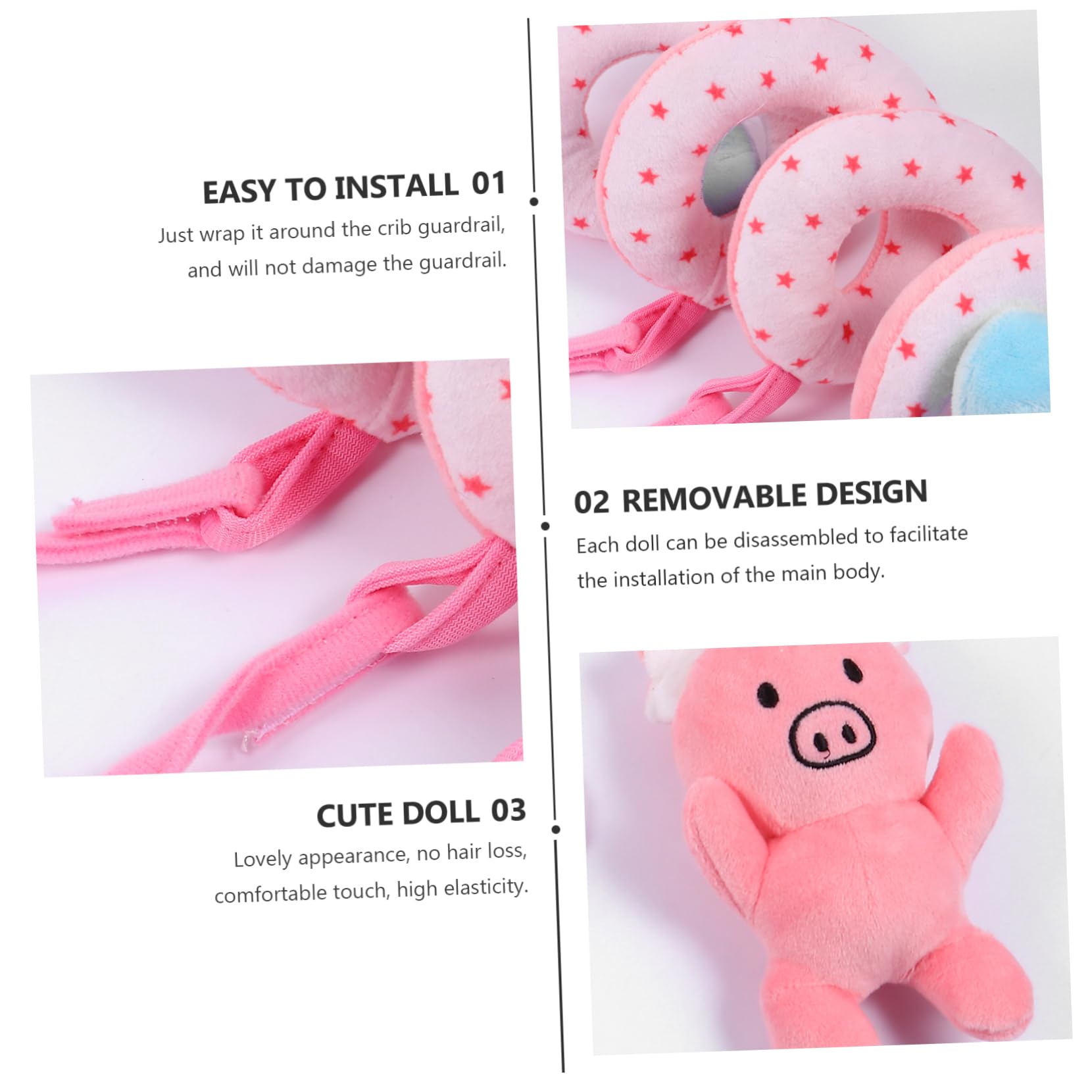 CORHAD Soft Plush Stroller Hanging Toy for Babies & Toddlers - Pink Short Stuffed Animal Crib Toy for Newborns, Infants - Perfect for Strollers, Car Seats & Nursery Decor