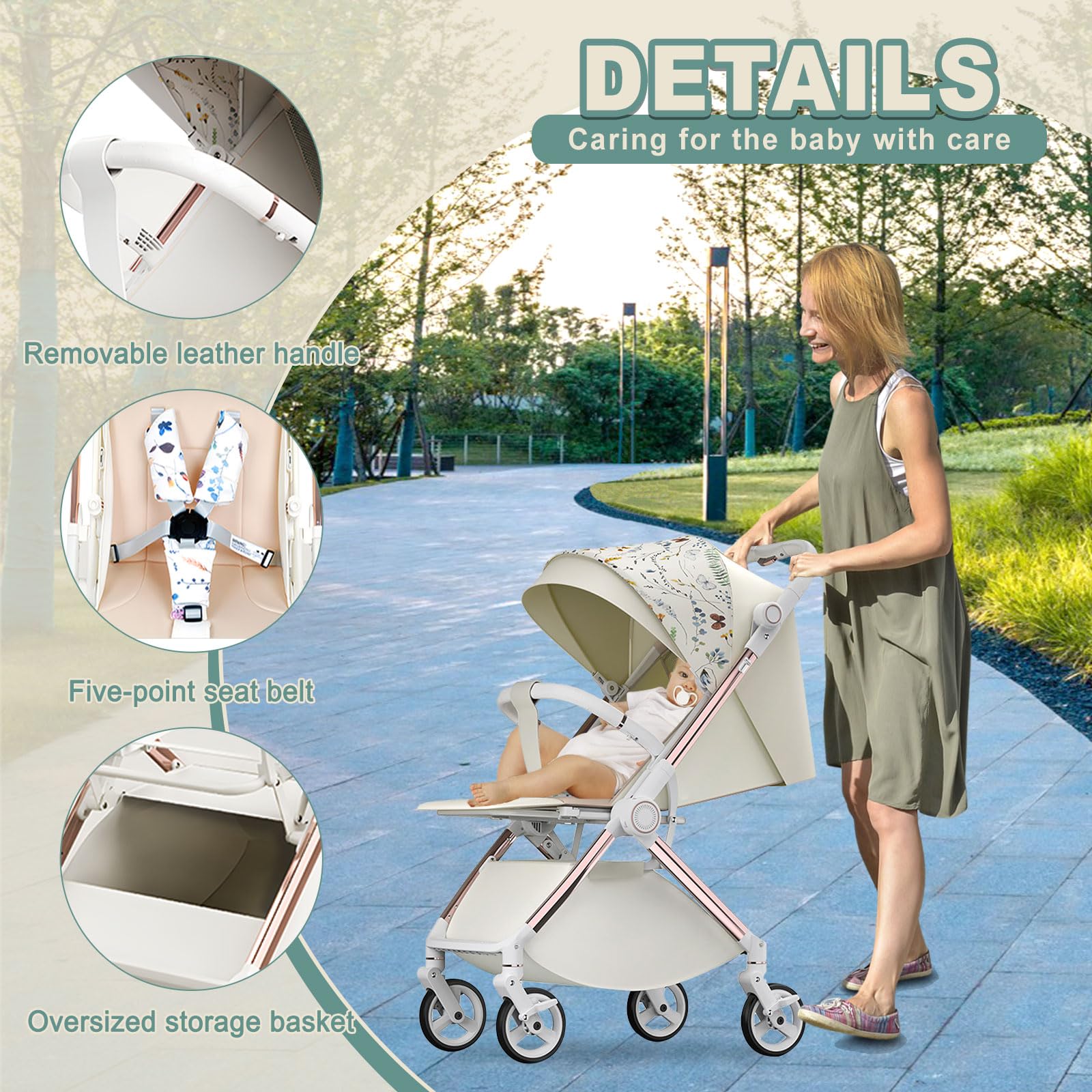 Lightweight Baby Stroller for Infants 6+ Months - Aluminum Frame with Footmuff, Cup Holder & Storage Basket - Perfect for Travel, Shopping & Daily Walks (White)