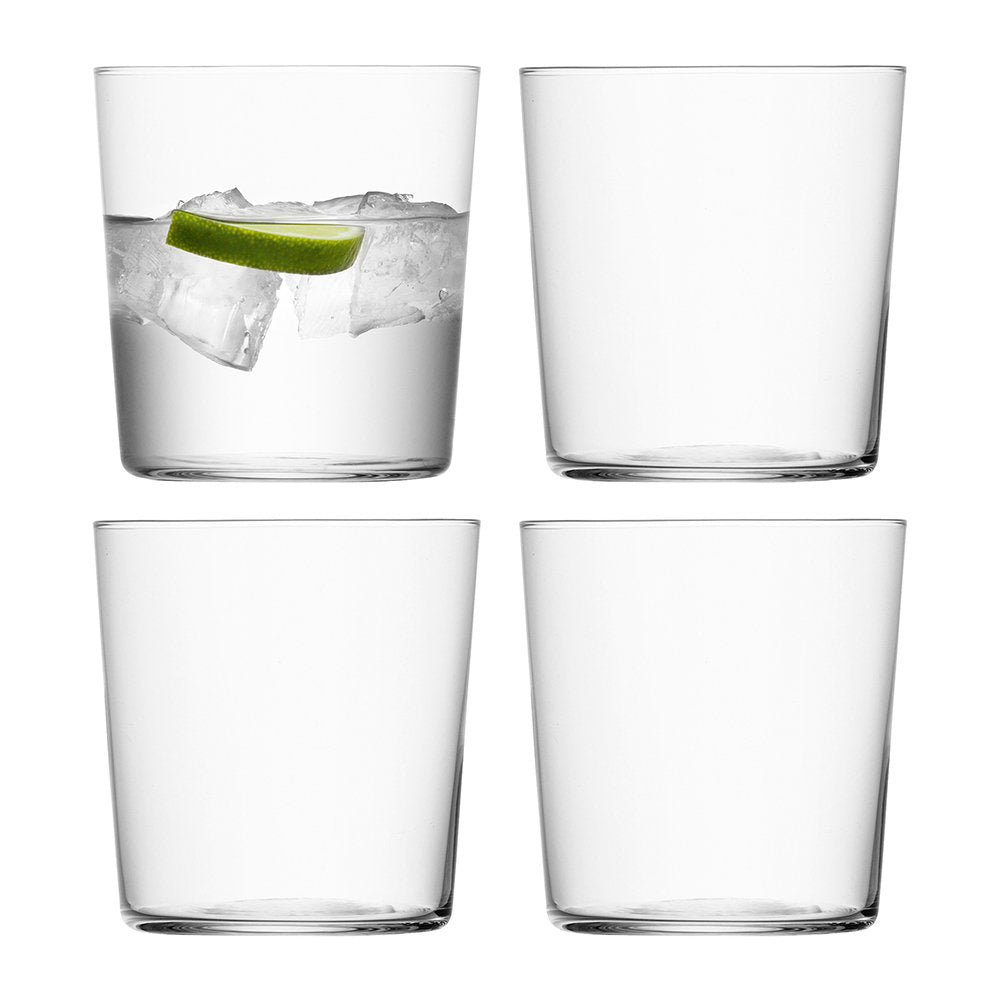 LSA Gio Set of 4 Glass Tumblers - 390ml (13.2oz) - 8.4cm Diameter x 9cm Height - Elegant Drinking Glasses for Cocktails, Juice & Iced Coffee - Perfect for Home Bar, Restaurant & Party Use