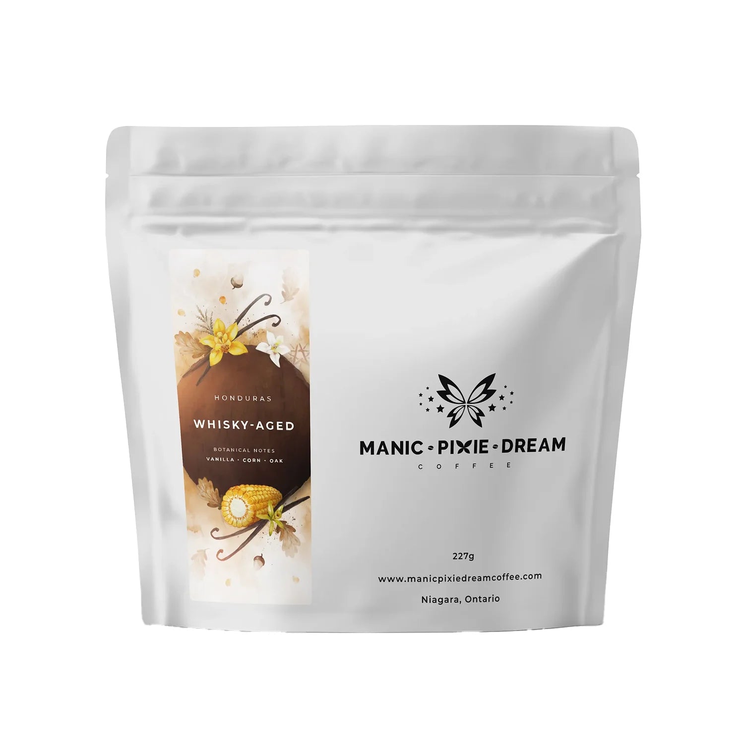 Manic Pixie Dream Coffee Whisky Aged Whole Bean Coffee, 8 oz (227g) - Premium Artisan Coffee for Home Brewing & Gifts