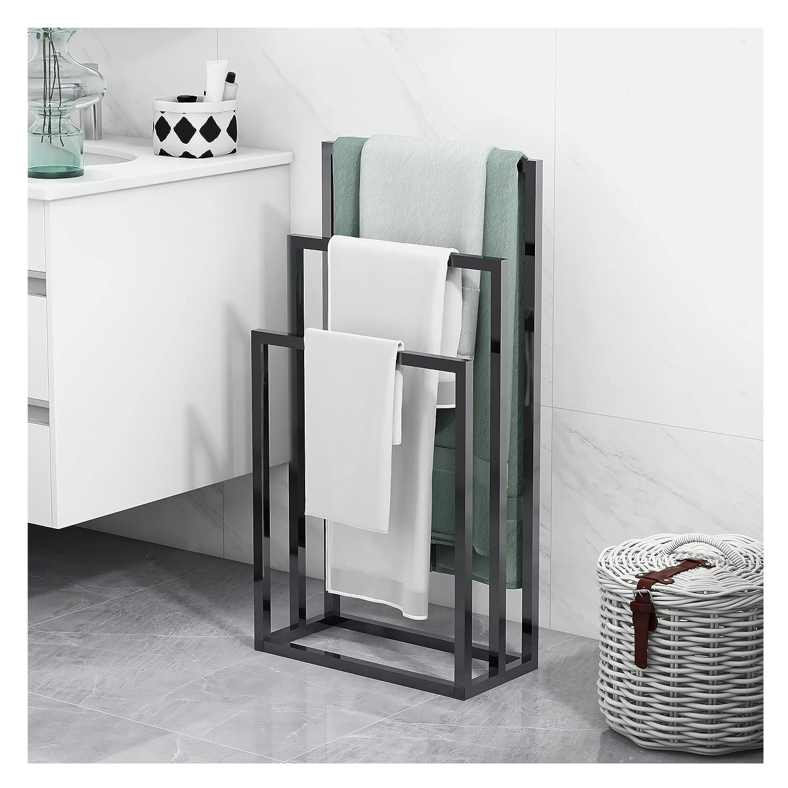 Stainless Steel Standing Towel Rack - Modern Bathroom Towel Holder & Storage Shelf for Hand, Bath & Kitchen Towels - Space-Saving Organizer for Small Bathrooms & Laundry Rooms