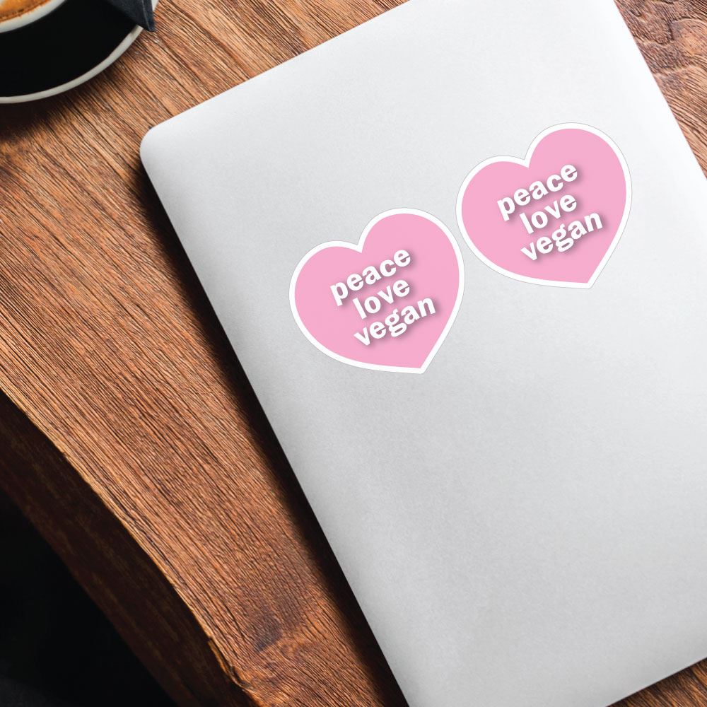 2 Pack Peace Love Vegan Stickers - Waterproof Vinyl Decals for Laptops, Cars, Water Bottles - Eco-Friendly Plant-Based Design for Home, Office & Gifts