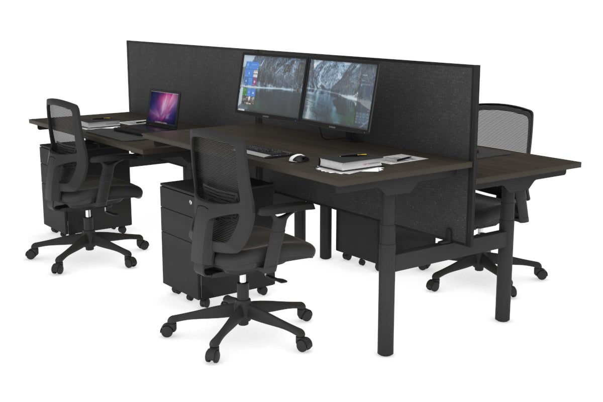 Flexi Premium Height Adjustable 4-Person H Bench Workstation - Black Frame [1600L x 700W] - Ideal for Office, Coworking Space & Home Office Setup