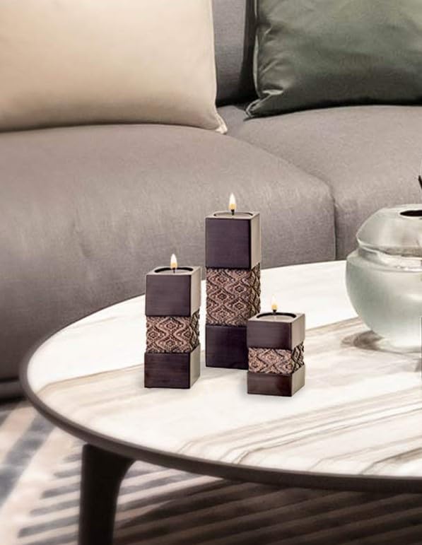 Dublin Brown Set of 3 Tealight Candle Holders - Elegant Table Decor Gift Set for Living Room, Dining Table, Coffee Table, Fireplace, Entrance & Bathroom | Perfect for Romantic Dinners, Holiday Centerpieces & Relaxing Bath Time