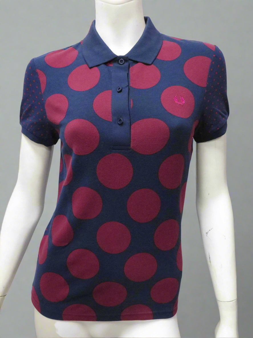 Fred Perry Women's Double Dot Polo Shirt - Dark Carbon & Maroon | Classic Casual Wear for Work, Outings & Everyday Style