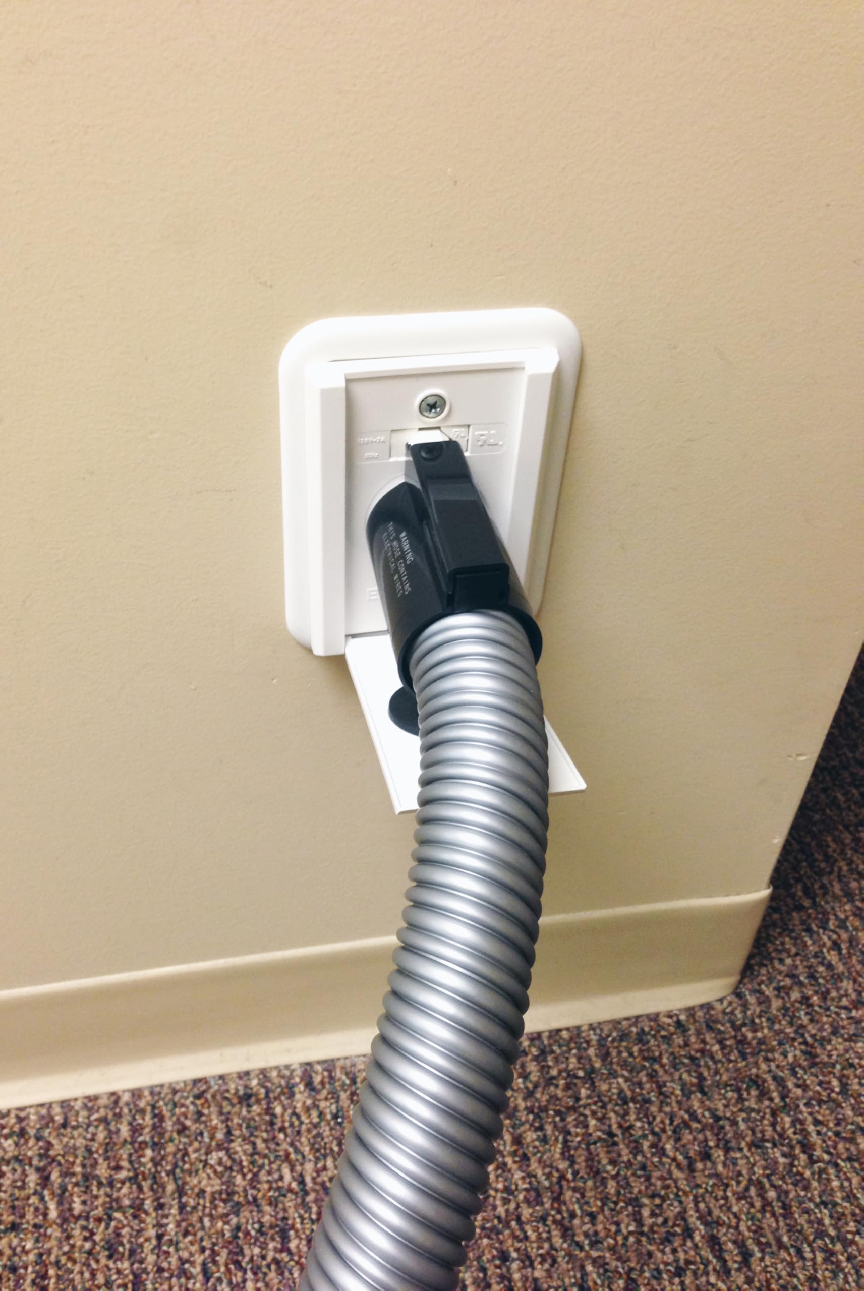 Cen-Tec 30Ft Silver Central Vacuum Hose with Flush Handle & DC End - Electric Direct Connect System with Hose Hanger (Model 97195) - Perfect for Home Cleaning, Garage Workshop & RV Vacuum Systems