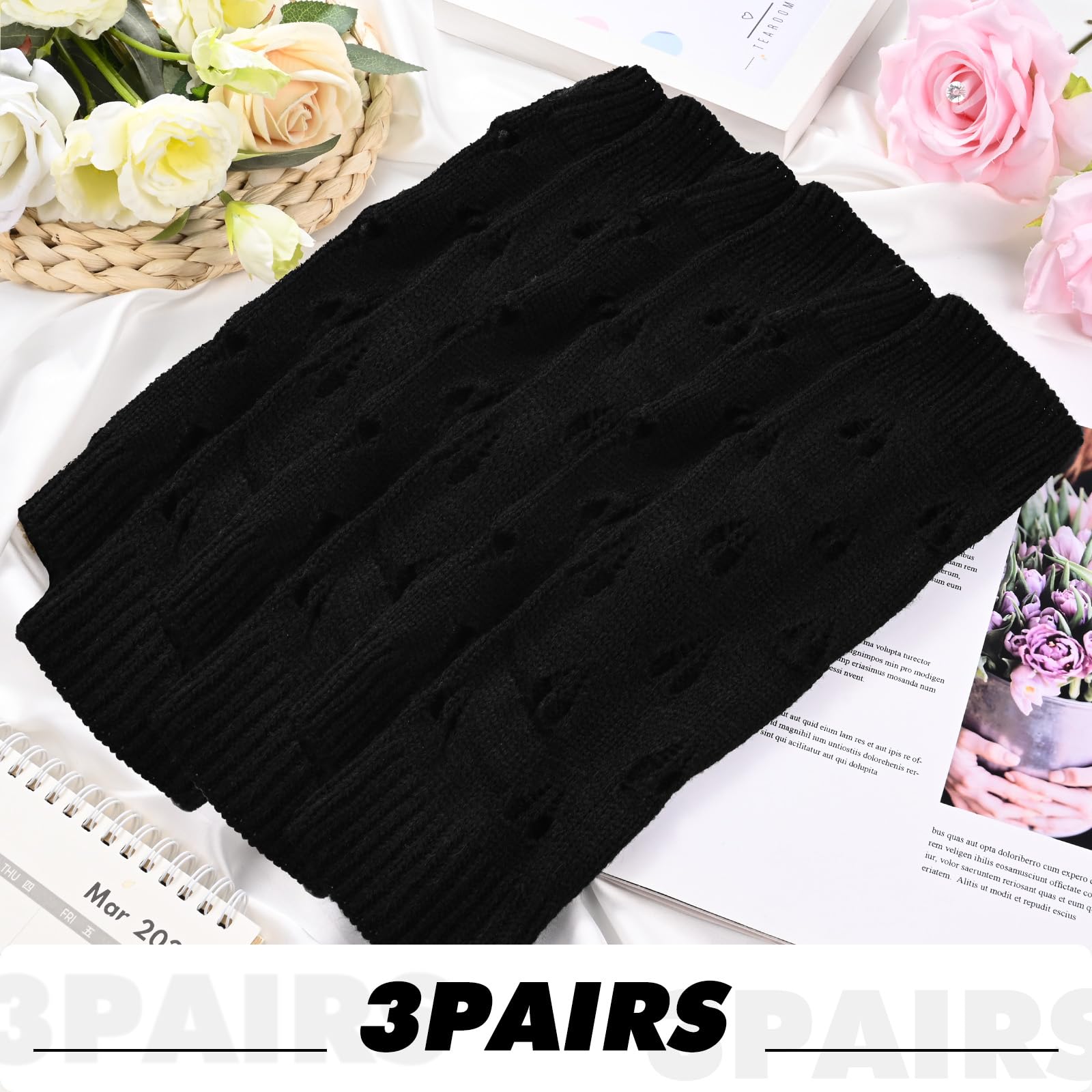 3 Pairs Y2K Arm Warmers - Fairy Grunge Fingerless Gloves, Harajuku Ripped Crochet Knitted Sleeves for Women | Gothic Fashion, Rave Outfits & Winter Layering Accessories