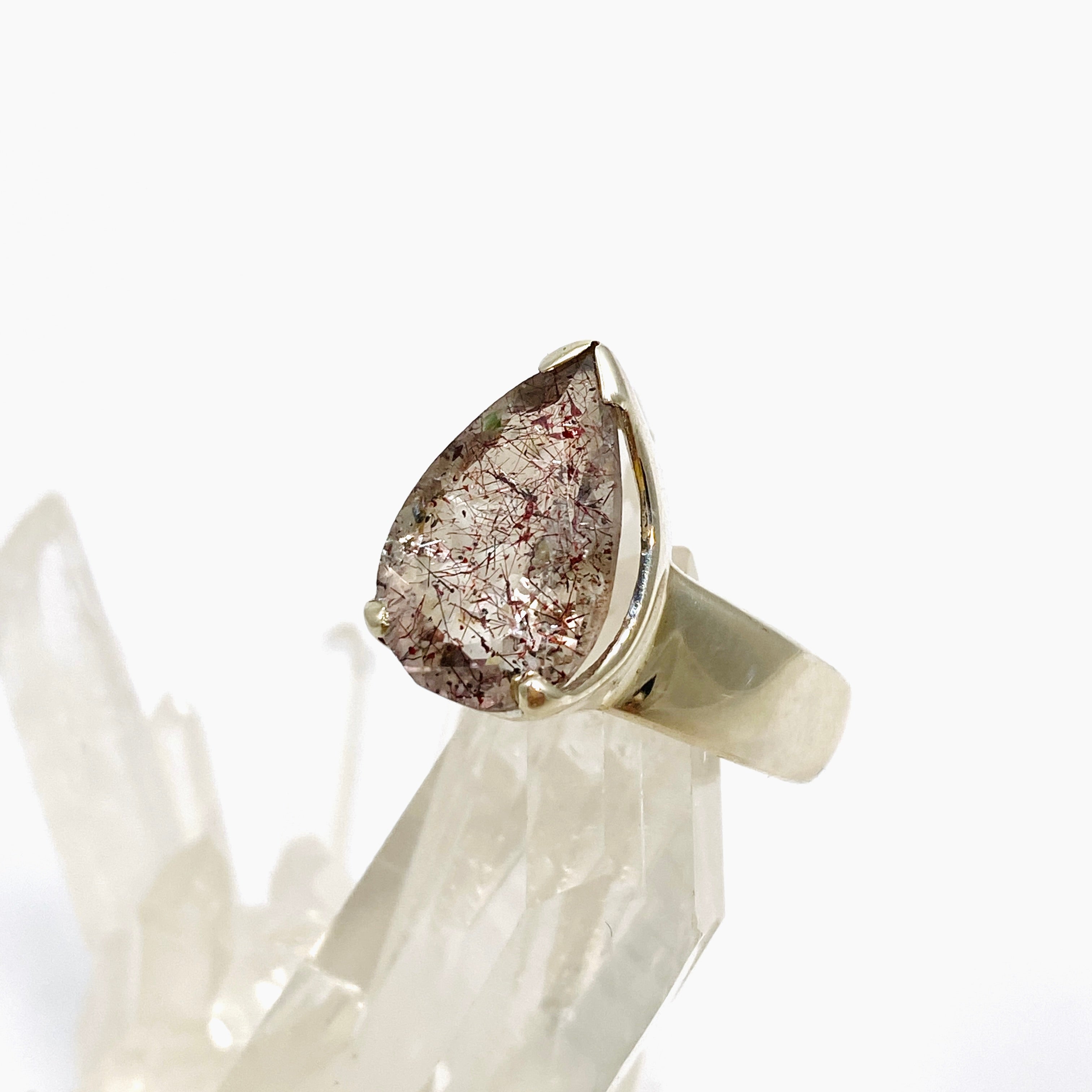 Lepidicrocite in Quartz Teardrop Faceted Ring - Size 8 - Natural Crystal Jewelry - Perfect for Spiritual Healing & Energy Work
