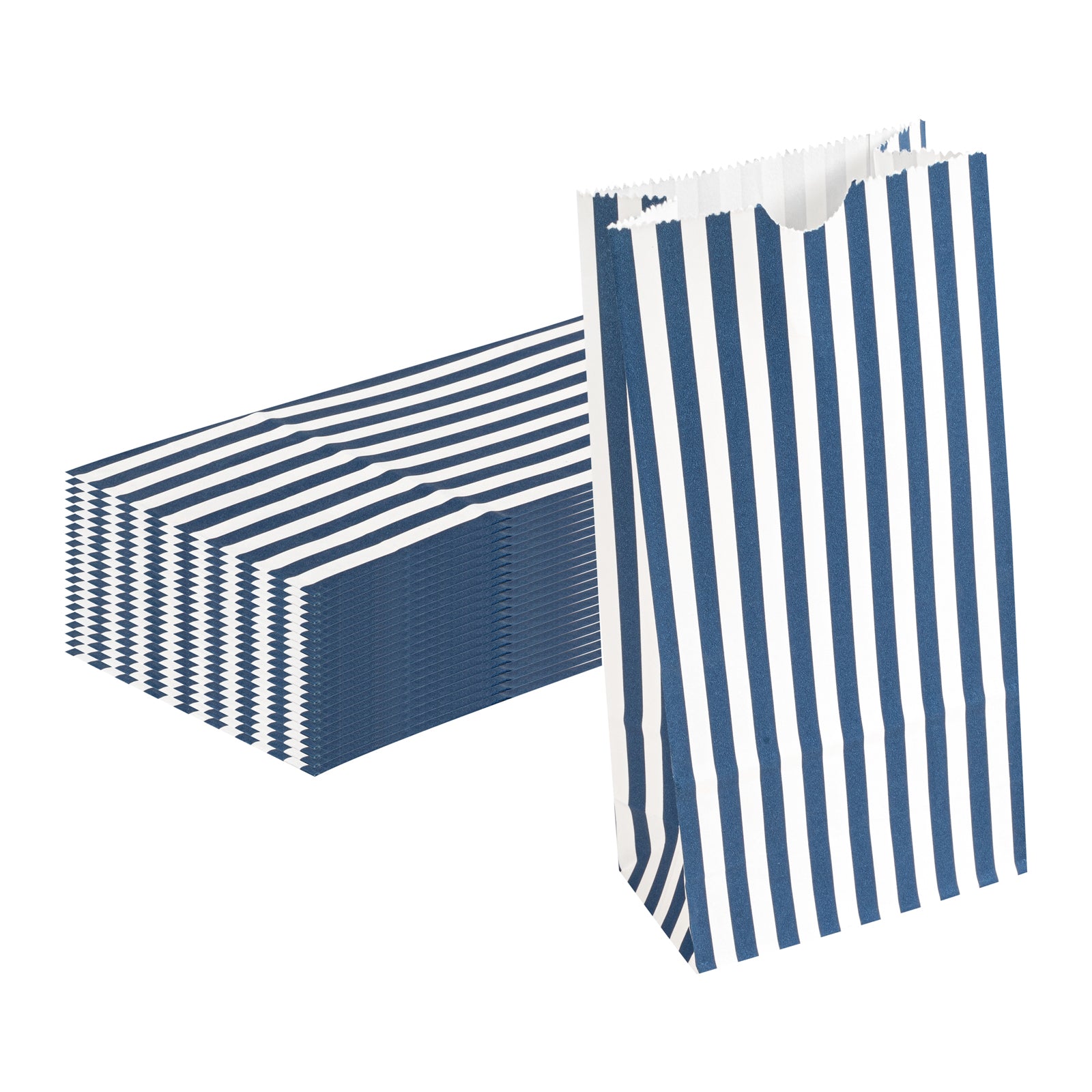 Premium Blue and White Striped Paper Bags - 2 lb Capacity, 4.25
