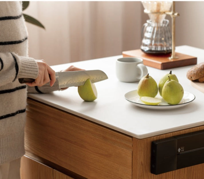 Solid Oak Wood Rock Plate Island - Multi-Functional Dining Sideboard for Kitchen, Dining Room & Living Room Storage