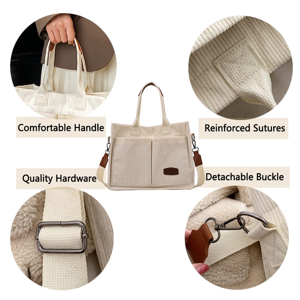 Stylish Corduroy Tote Bag for Women - Crossbody Shoulder Purse with Canvas Lining | Perfect for Work, Travel & Everyday Use (Teen Girls & Adults)