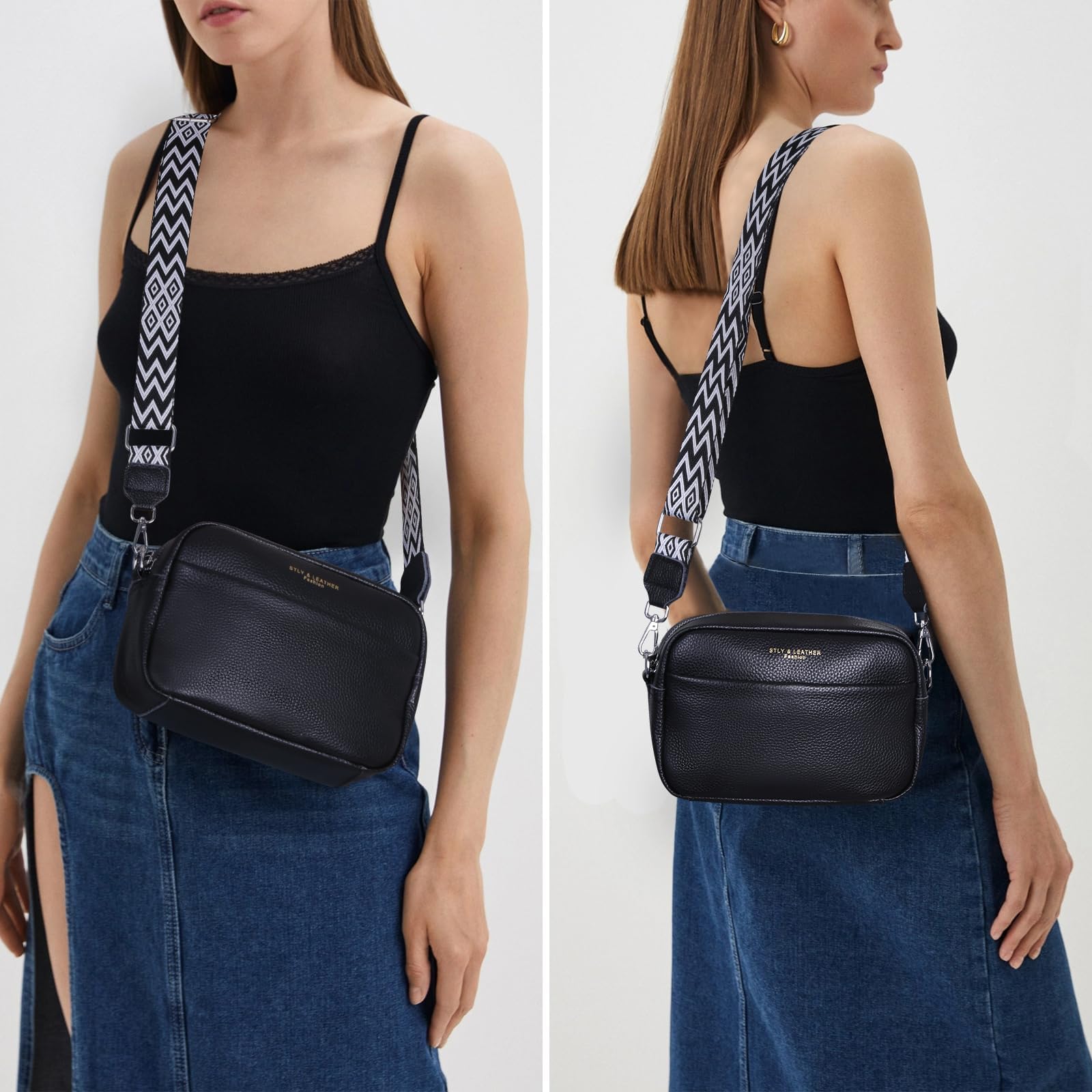 DKIIL NOIYB Genuine Leather Crossbody Bag for Women - White Camera Purse for Travel & Daily Use