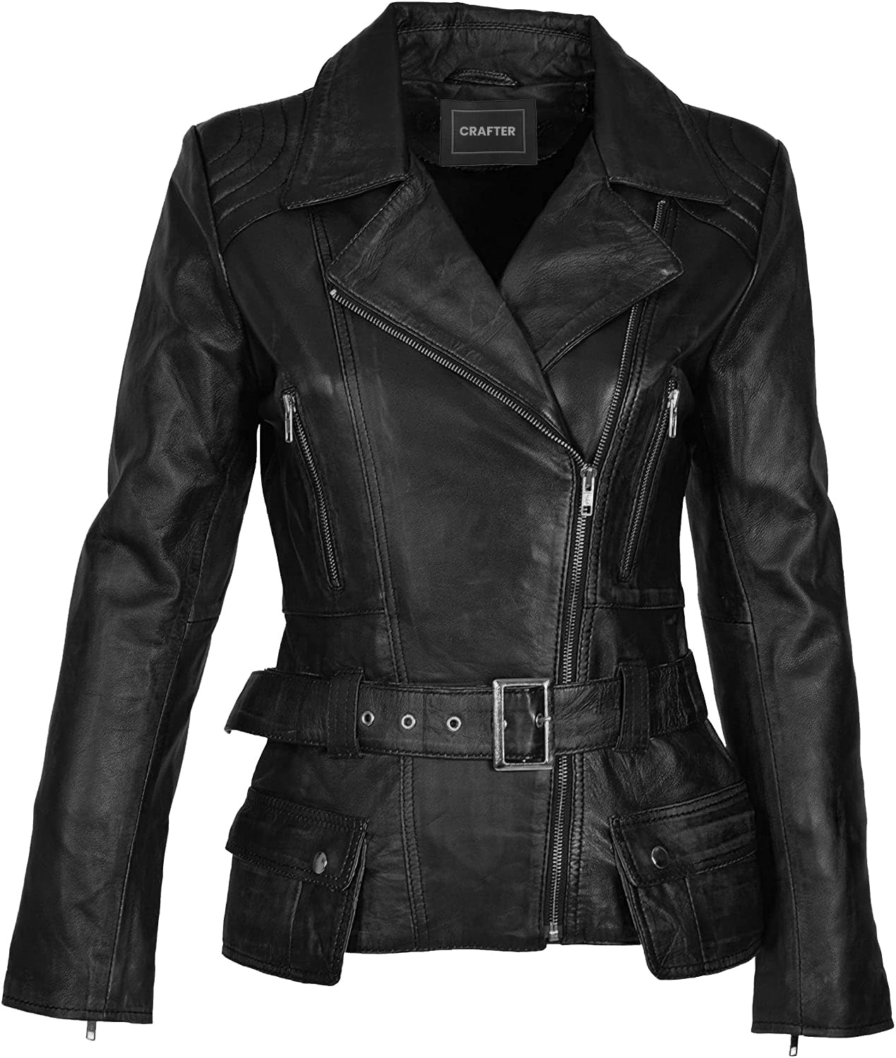 Genuine Lambskin Leather Jacket for Women - Classic Black Biker Jacket with Premium Stitching | Perfect for Motorcycle Riding, Night Out & Fall Fashion
