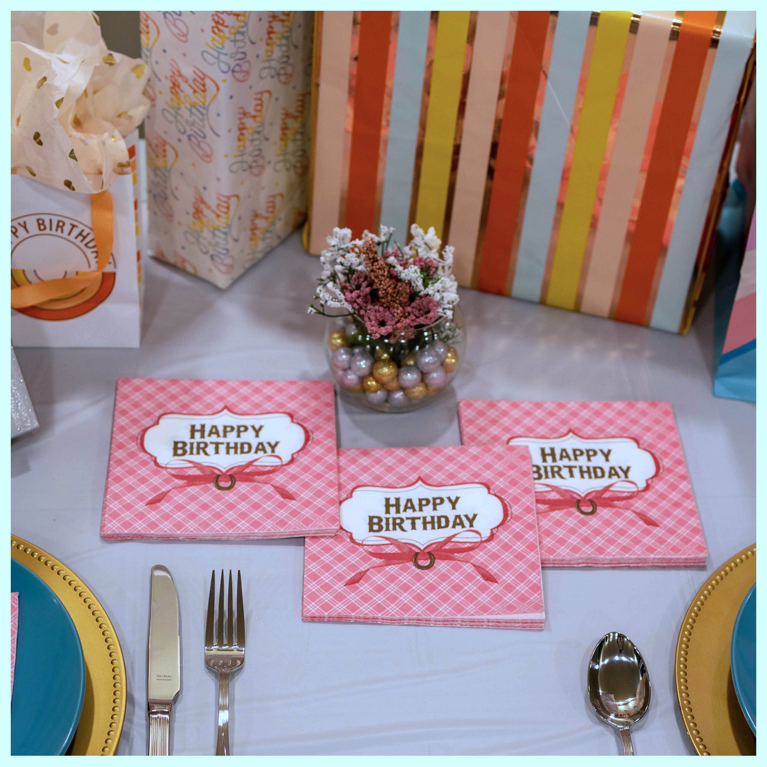 Premium Iconikal Dinner Party Paper Napkins - Happy Birthday Horseshoe Design - 48 Count Pack - Perfect for Birthday Parties, Weddings & Special Events