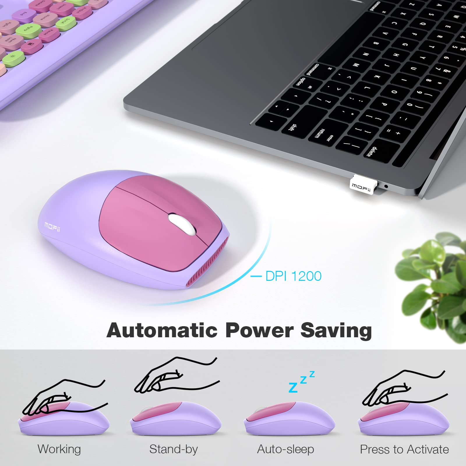 MOFII Wireless Keyboard and Mouse Combo - 2.4G Silent Slim Full-Size Ergonomic Set for PC, Laptop, MacBook (Purple) | Perfect for Home Office, Gaming & Productivity Workstations