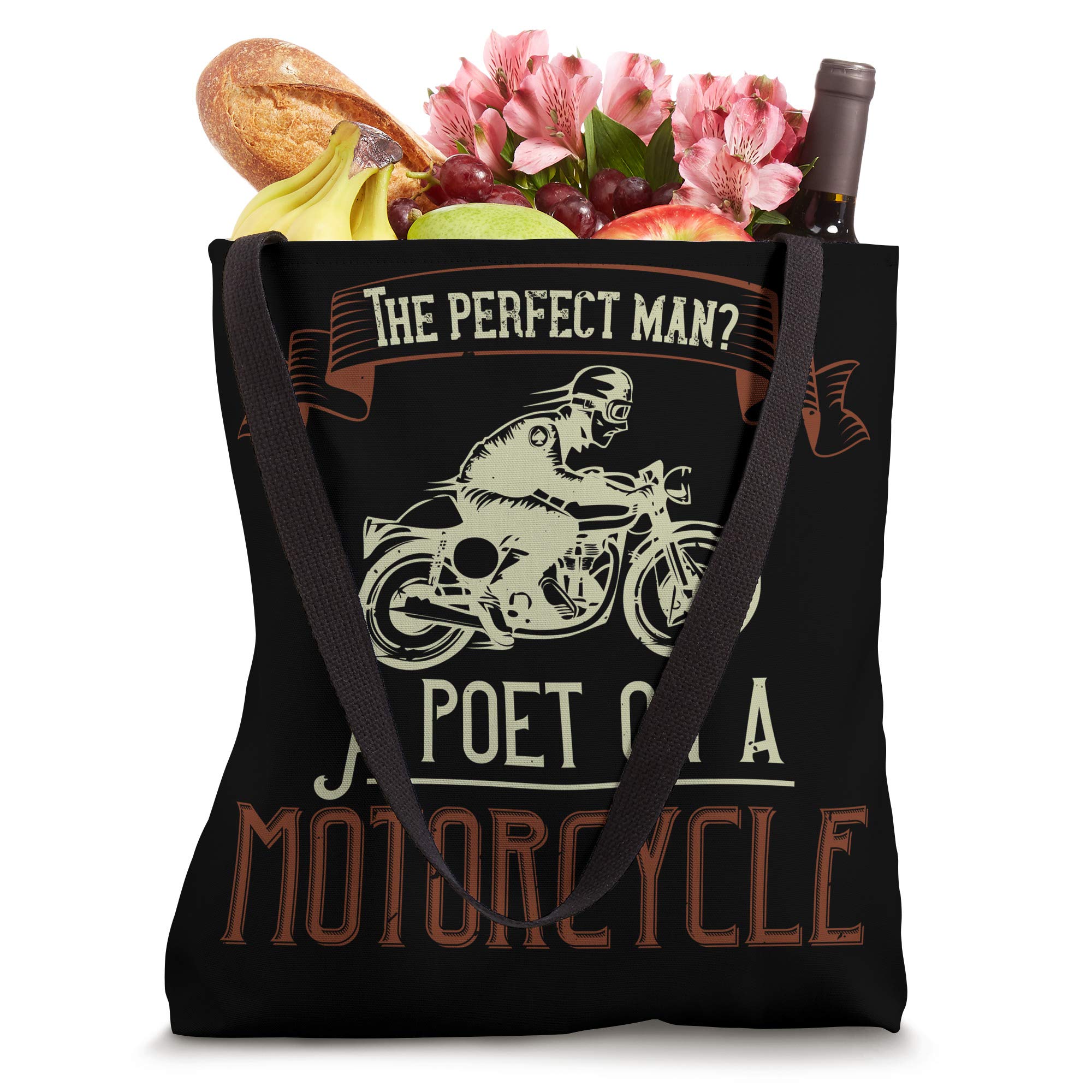The Perfect Man? A Poet on a Motorcycle Tote Bag - Stylish Canvas Shoulder Bag for Book Lovers & Bikers - Ideal for Shopping, Travel & Everyday Use