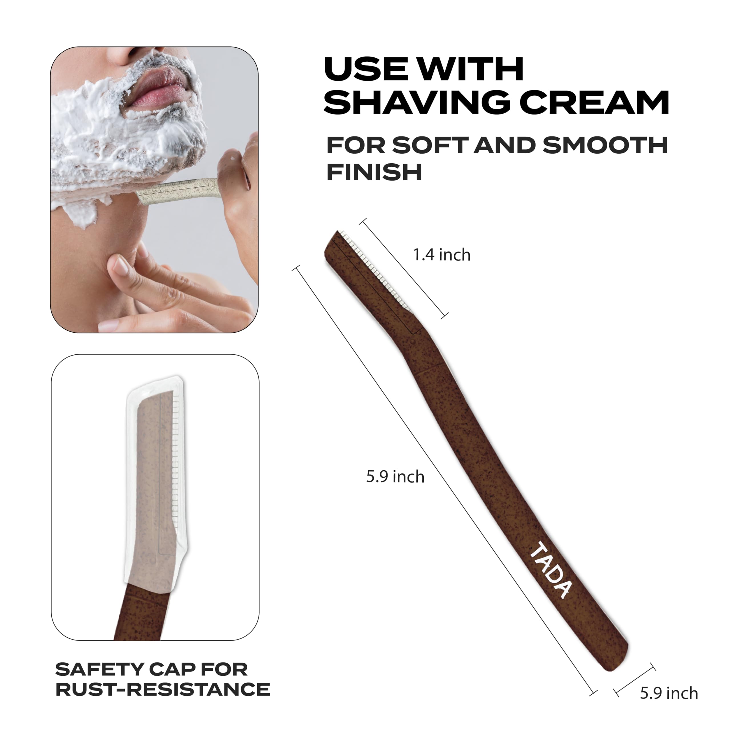 TADA Natural - 12PCS Straight Razors for Men & Women | Eyebrow Shaping, Beard Trimming, Disposable Razors (Brown) | Perfect for Travel, Salon & Personal Grooming
