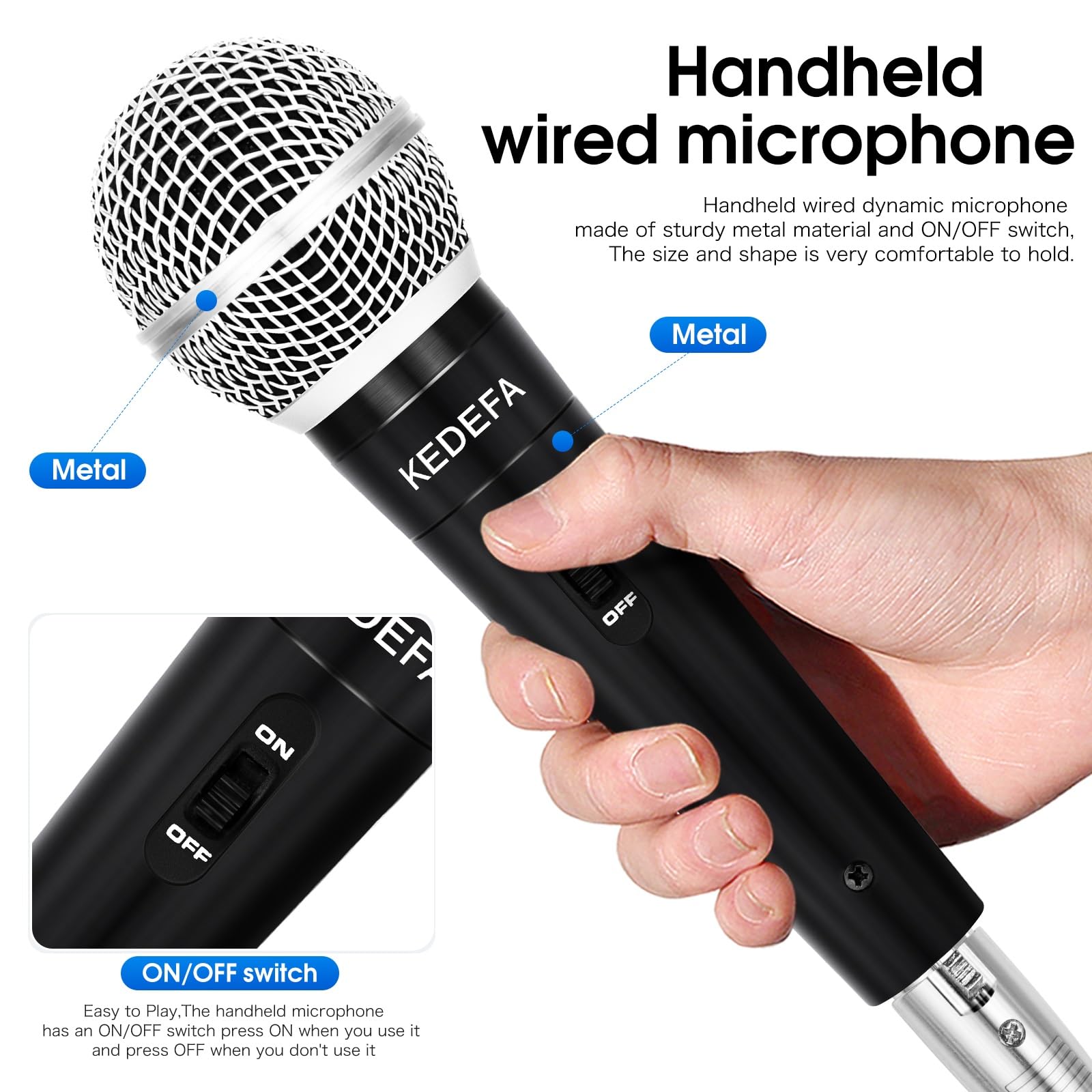 KM88 Professional Handheld Wired Karaoke Microphone - Super Cardioid Dynamic Vocal Mic with 13.12ft Detachable XLR Cable & ON/Off Switch - Ideal for Home Karaoke, Stage Performances & Live Singing with Speakers