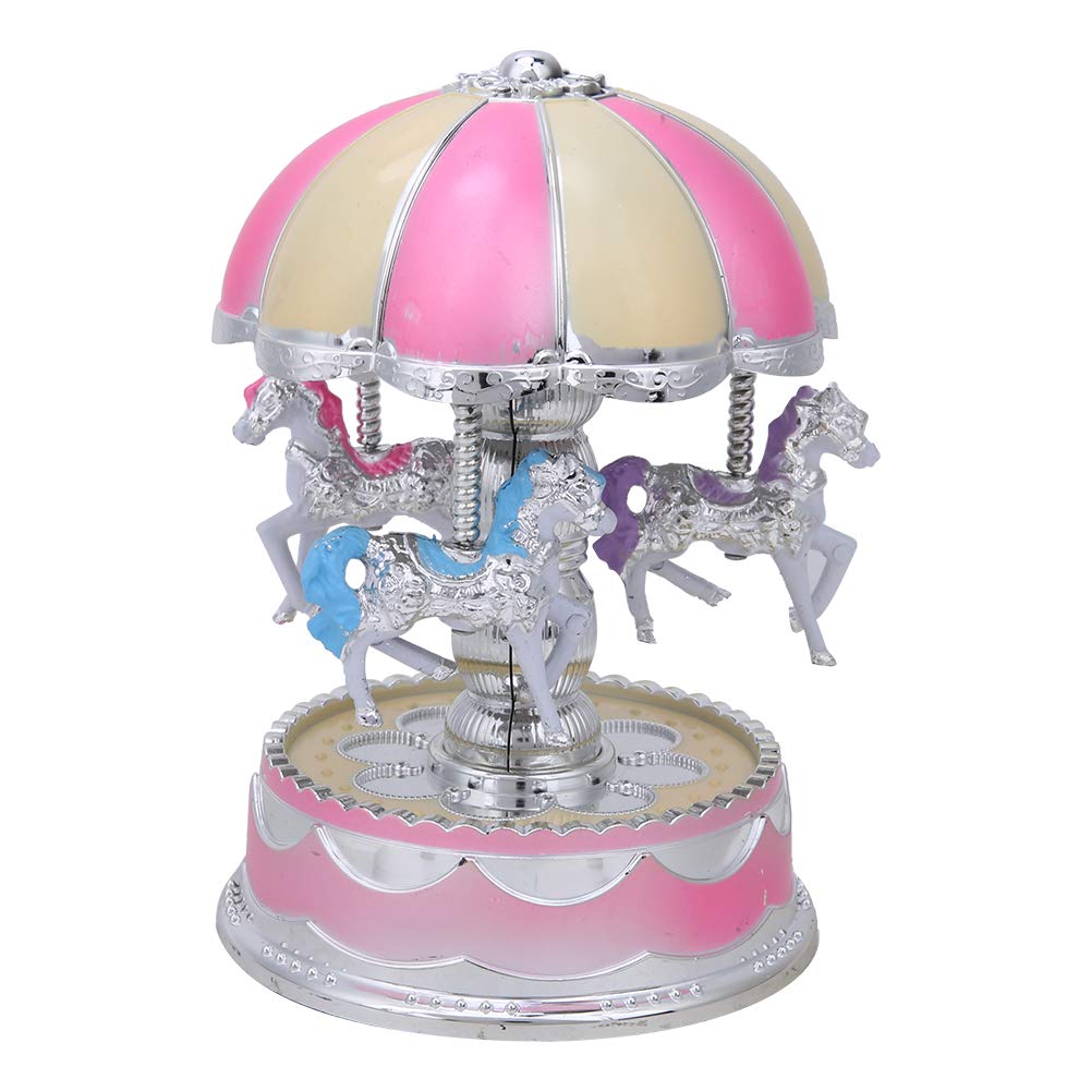 Velaurs Portable Carousel Music Box - Pink Musical Gift for Kids with Non-Slip Base | Perfect Birthday Present for Girls & Boys | Nursery Decor, Wedding Favors, Baby Shower Gift