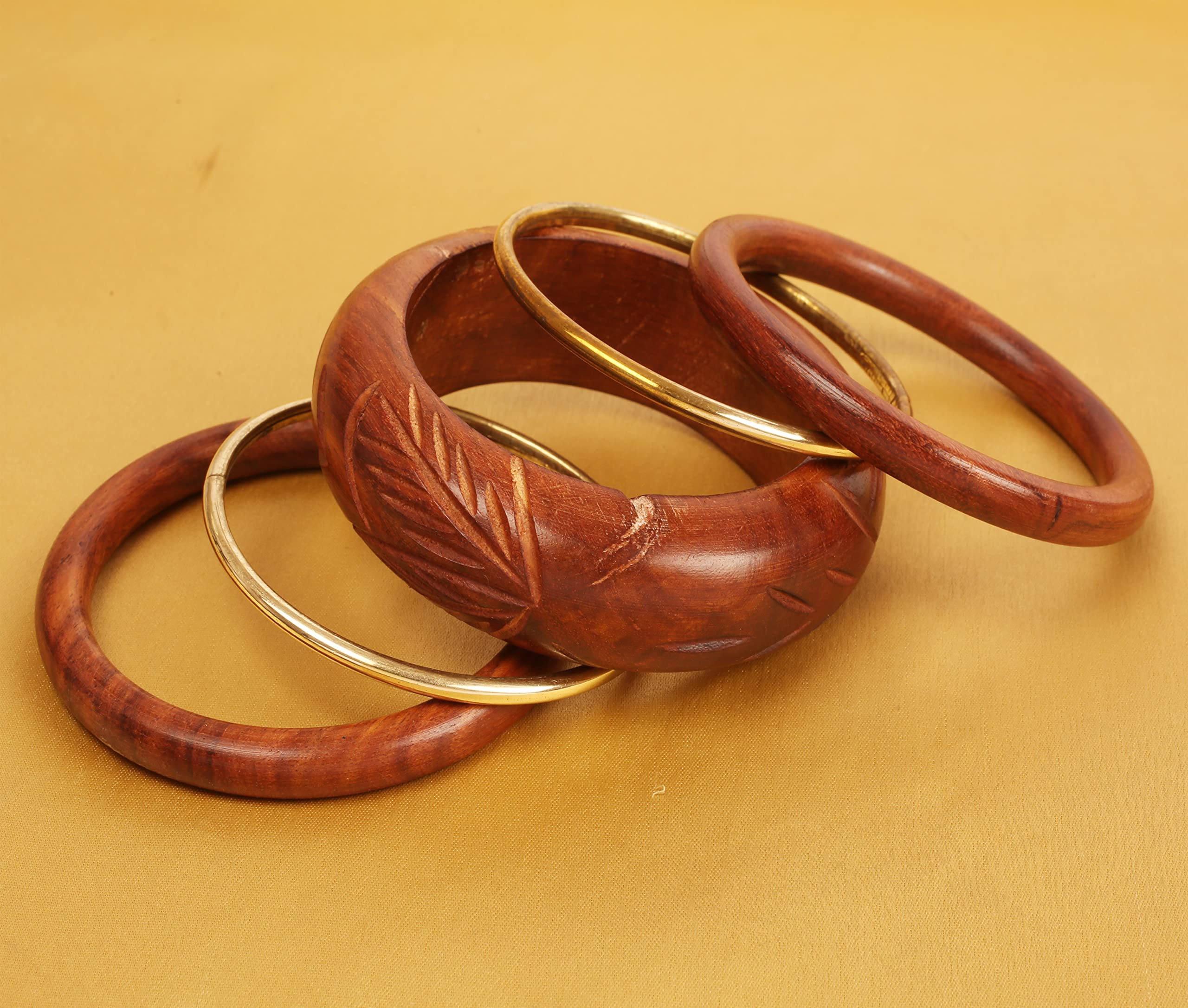 Exquisite Handcrafted Wood & Brass Jewelry Set - Indian Masterly Embedded Work Designer Bracelets & Bangles for Women | Perfect for Boho, Ethnic & Festival Fashion