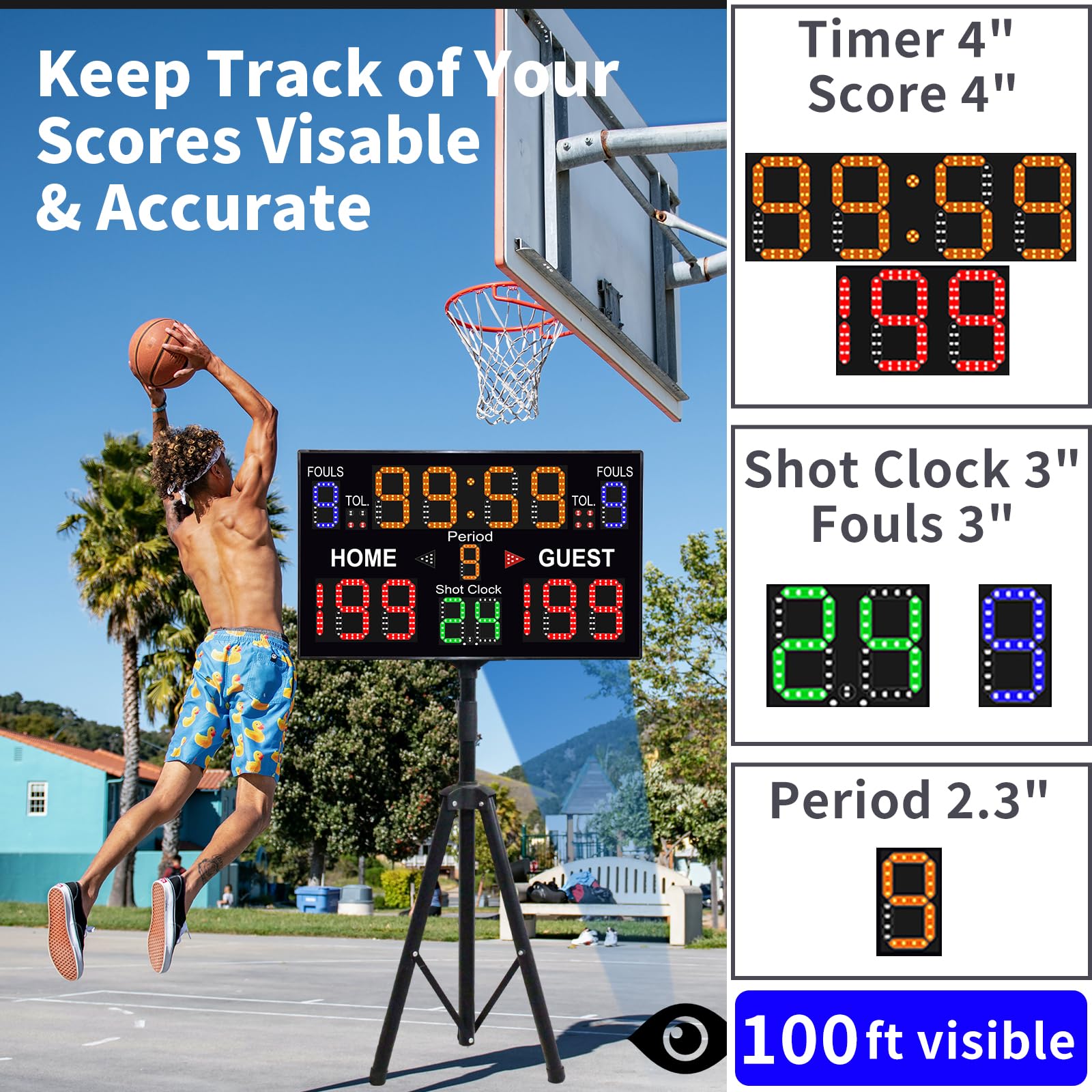Upgraded Digital Basketball Scoreboard with Shot Clock (12/14/24/30/25/60 Seconds) - Remote Control, Thickened Design, Battery Powered for Indoor & Outdoor Courts - Perfect for Games, Tournaments & Practice Sessions