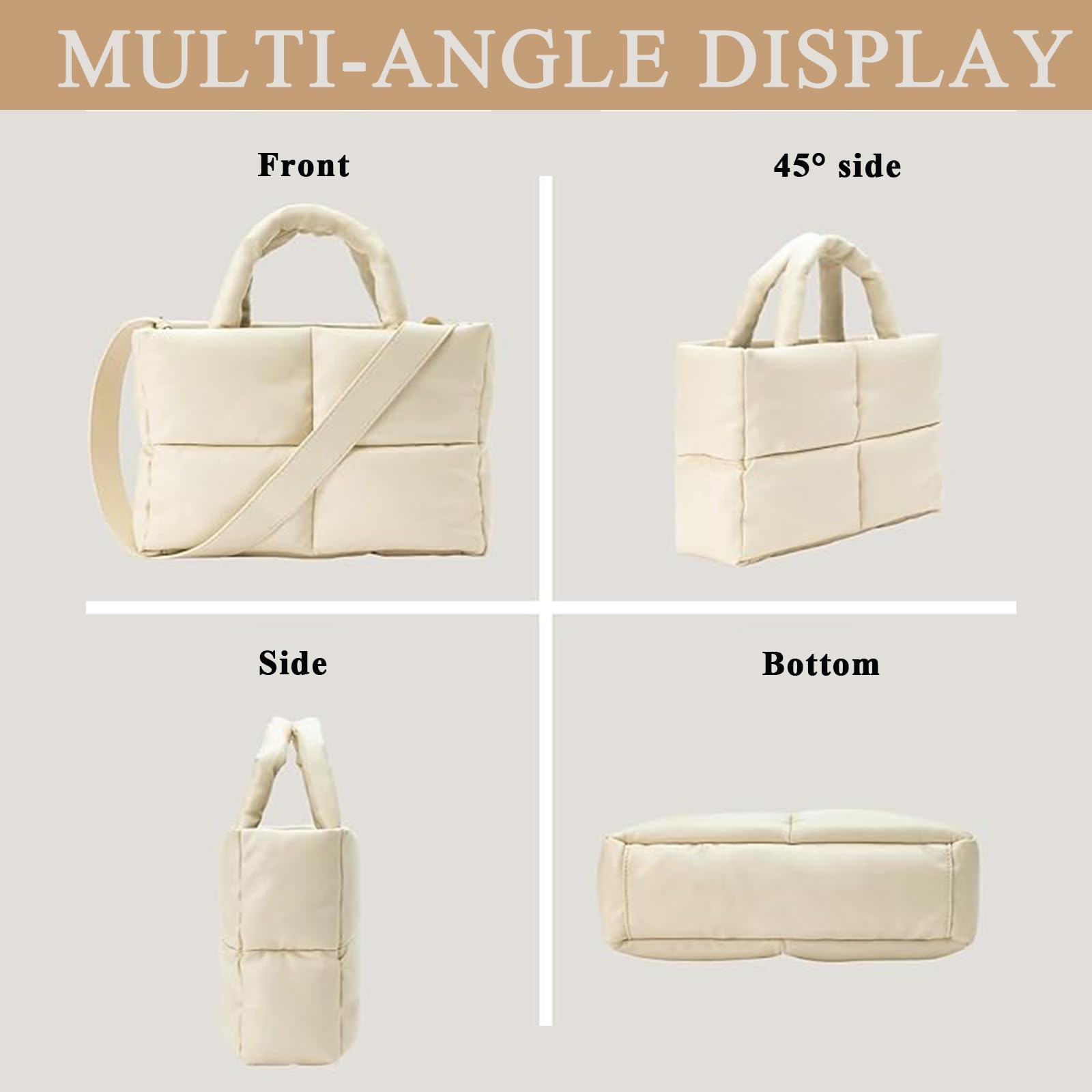 Women's Lightweight Winter Puffer Tote Bag - Quilted Down Cotton Padded Shoulder Handbag Purse | Perfect for Work, Travel & Shopping