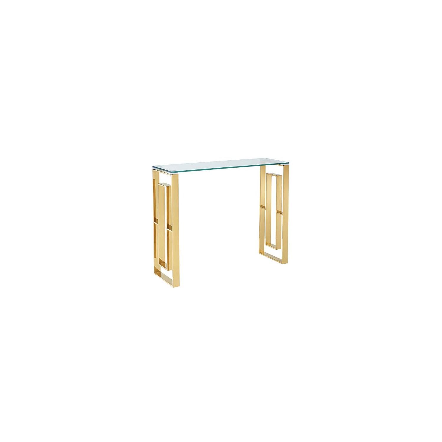 Modern Gold Console Table with Stainless Steel Frame & Glass Top - Elegant Entryway, Hallway or Living Room Furniture for Home Decor