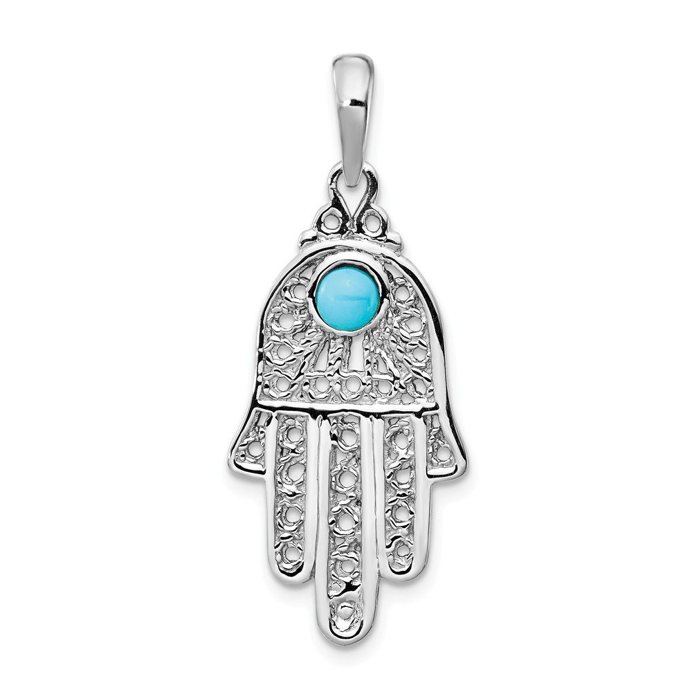 14K White Gold Turquoise Filigree Hamsa Pendant Necklace - Elegant Middle Eastern Jewelry for Protection & Good Luck - Perfect for Gifts, Weddings & Spiritual Occasions