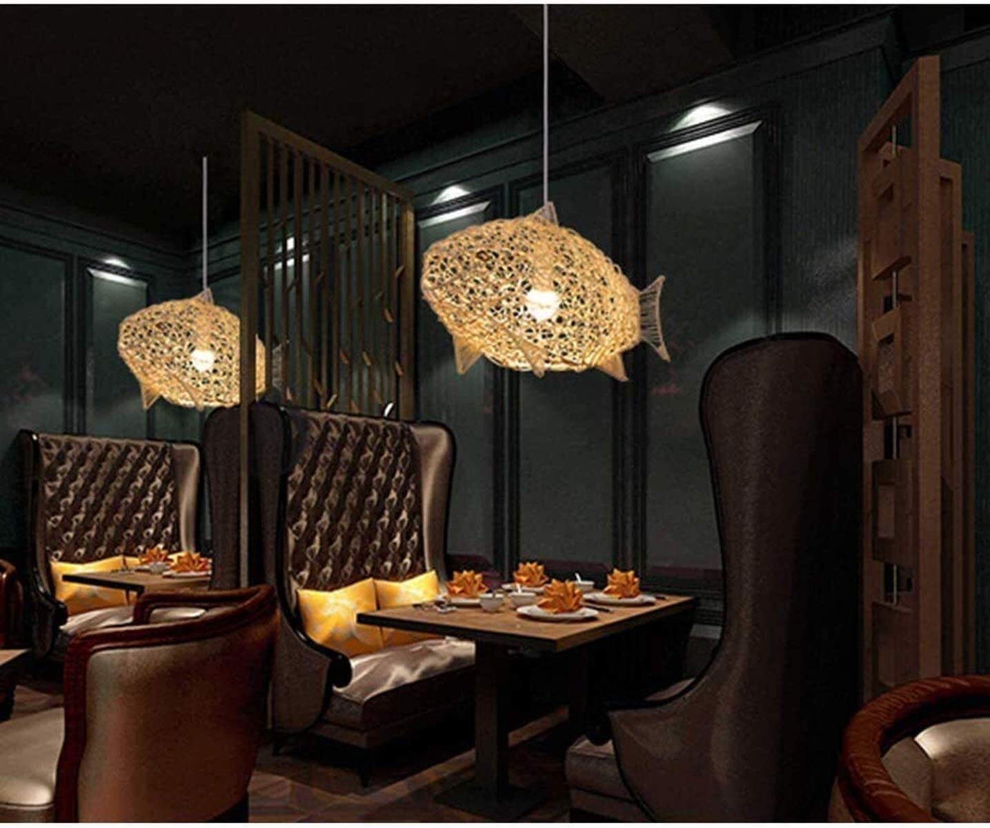 24 Inch Natural Wicker Pendant Light - Handwoven Rattan Fish-Shaped Lantern with Adjustable Cord for Ceiling, Dining Room, Living Room & Restaurant Decor | Boho, Coastal & Tropical Home Lighting