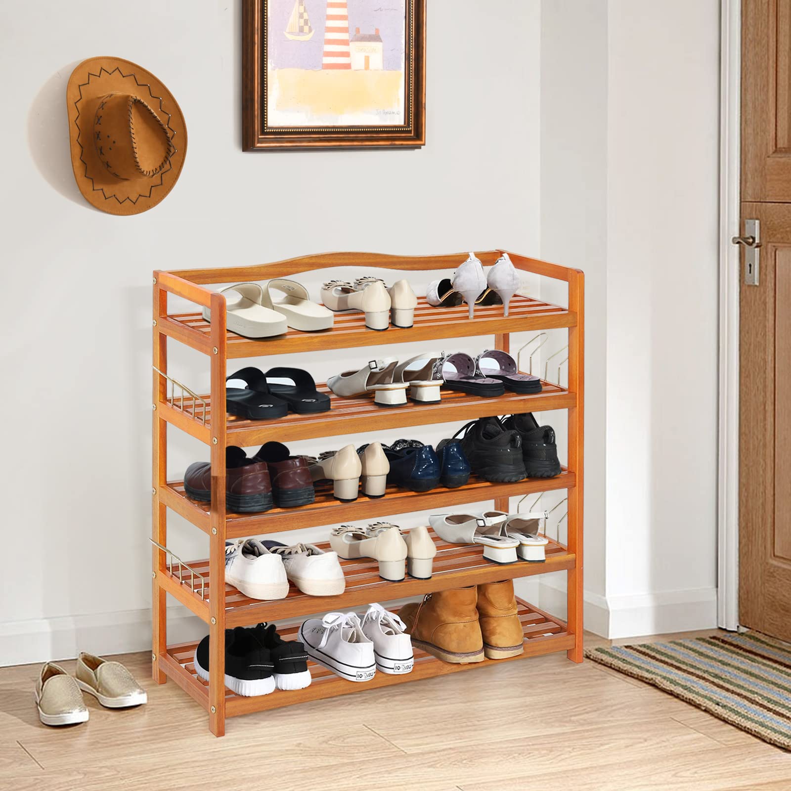 5-Tier Shoe Rack Organizer - Acacia Wood Entryway Storage Shelf | Free Standing Shoe Shelf for Hallway, Closet & Mudroom Organization | Durable Shoe Storage Solution for Home & Apartment