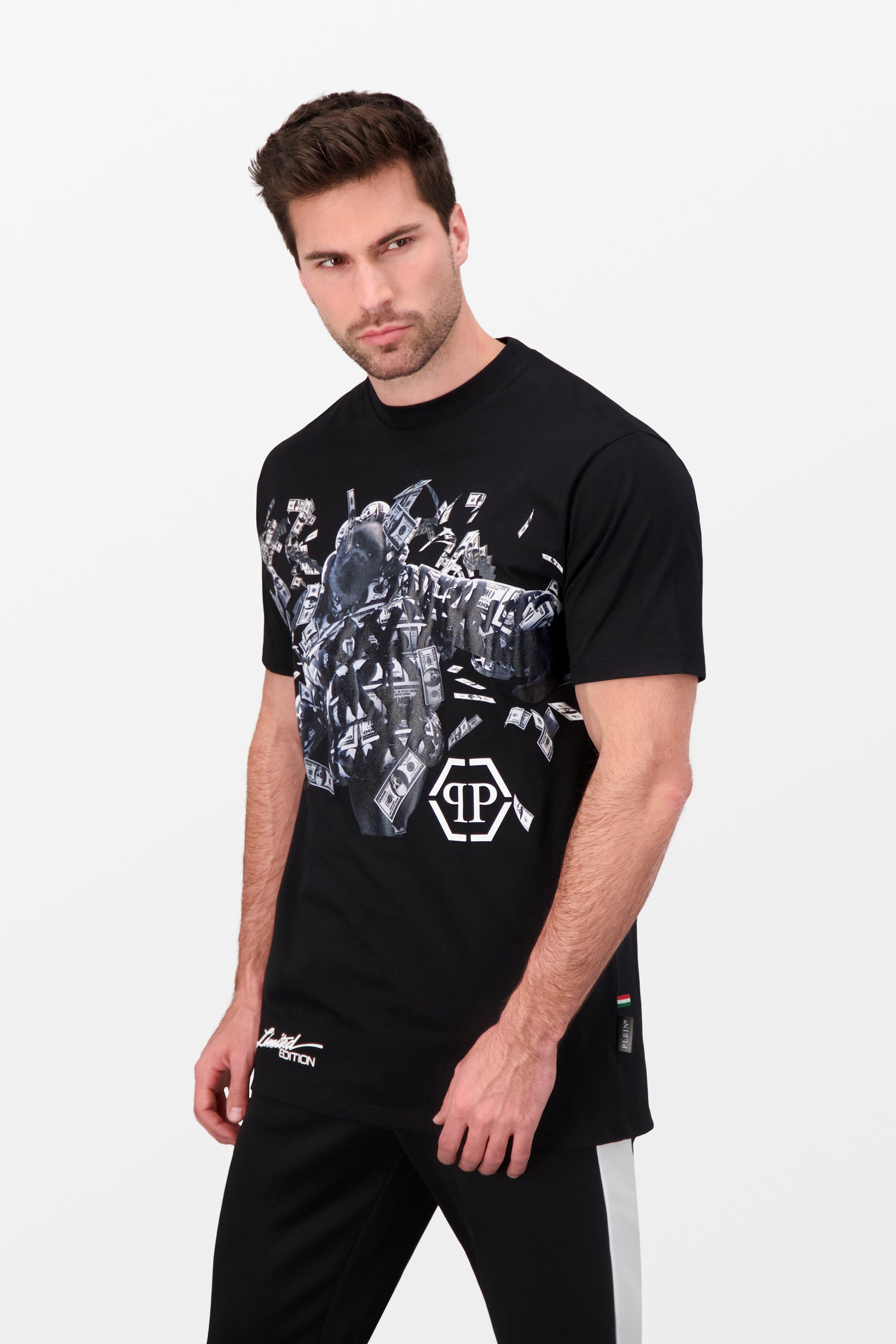 Philipp Plein Black Round Neck Short Sleeve PP Limited Dollar T-Shirt for Men | Stylish Casual Wear for Parties & Outings