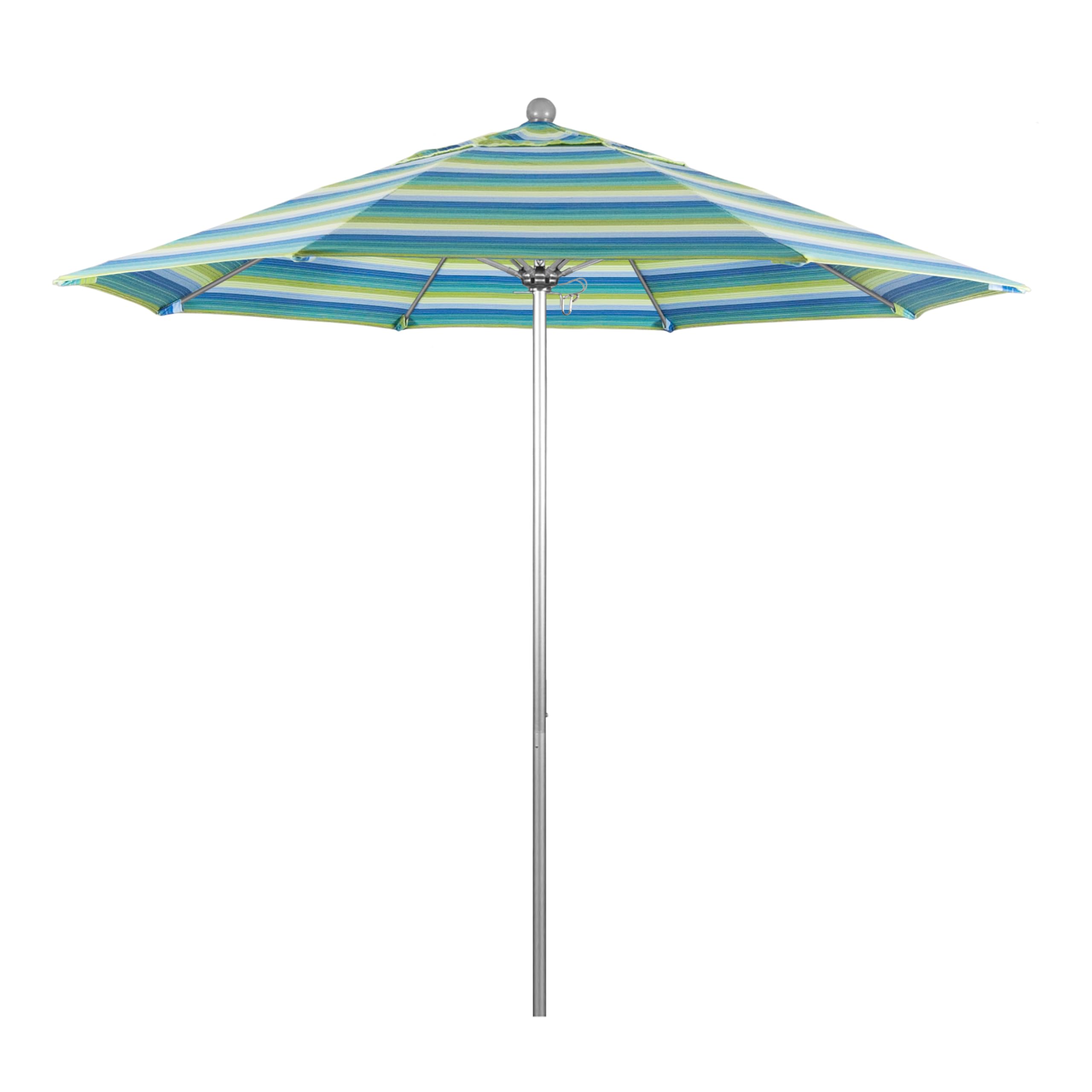 California Umbrella 9' Round Outdoor Patio Umbrella with Aluminum/Fiberglass Frame - Push Button Open Mechanism, Silver Pole - Perfect for Poolside, Backyard, Deck & Garden Relaxation