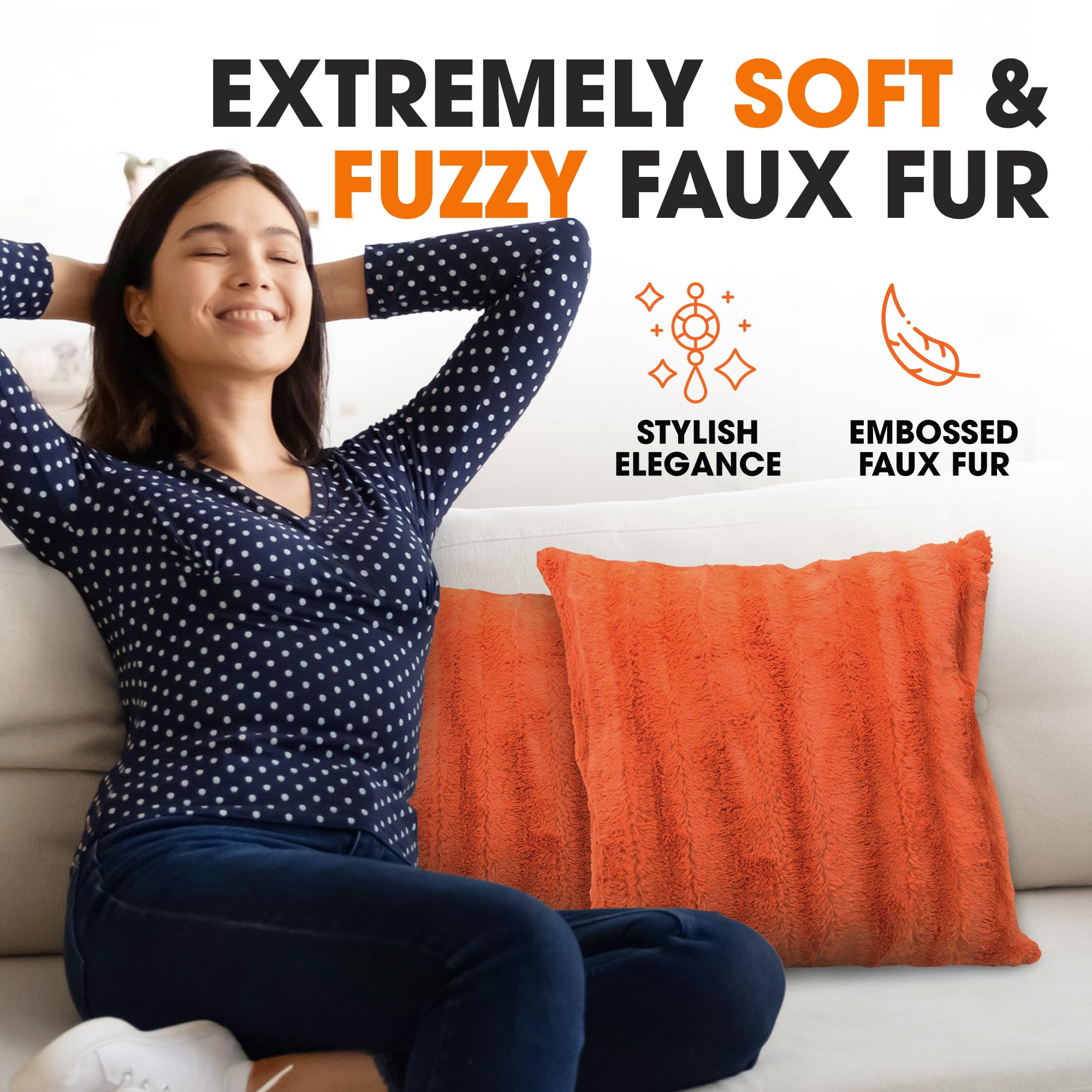 Luxury Faux Fur Throw Pillows Set of 2 - 16x16 Inch Soft Decorative Couch Pillows for Bed, Sofa & Living Room - Rust Accent Pillows for Cozy Home Aesthetic & Winter Decor