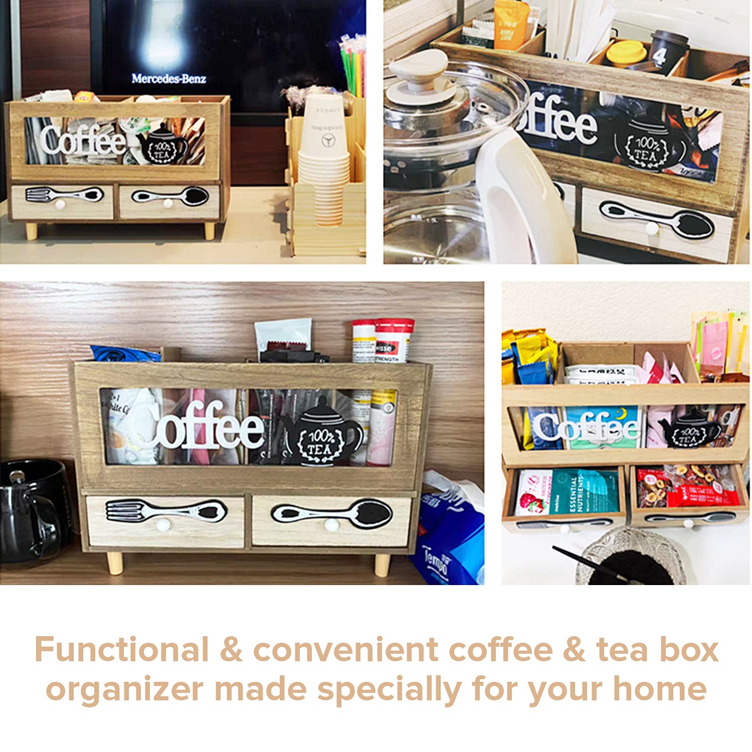 Premium Wooden Coffee Station Organizer - 11.8