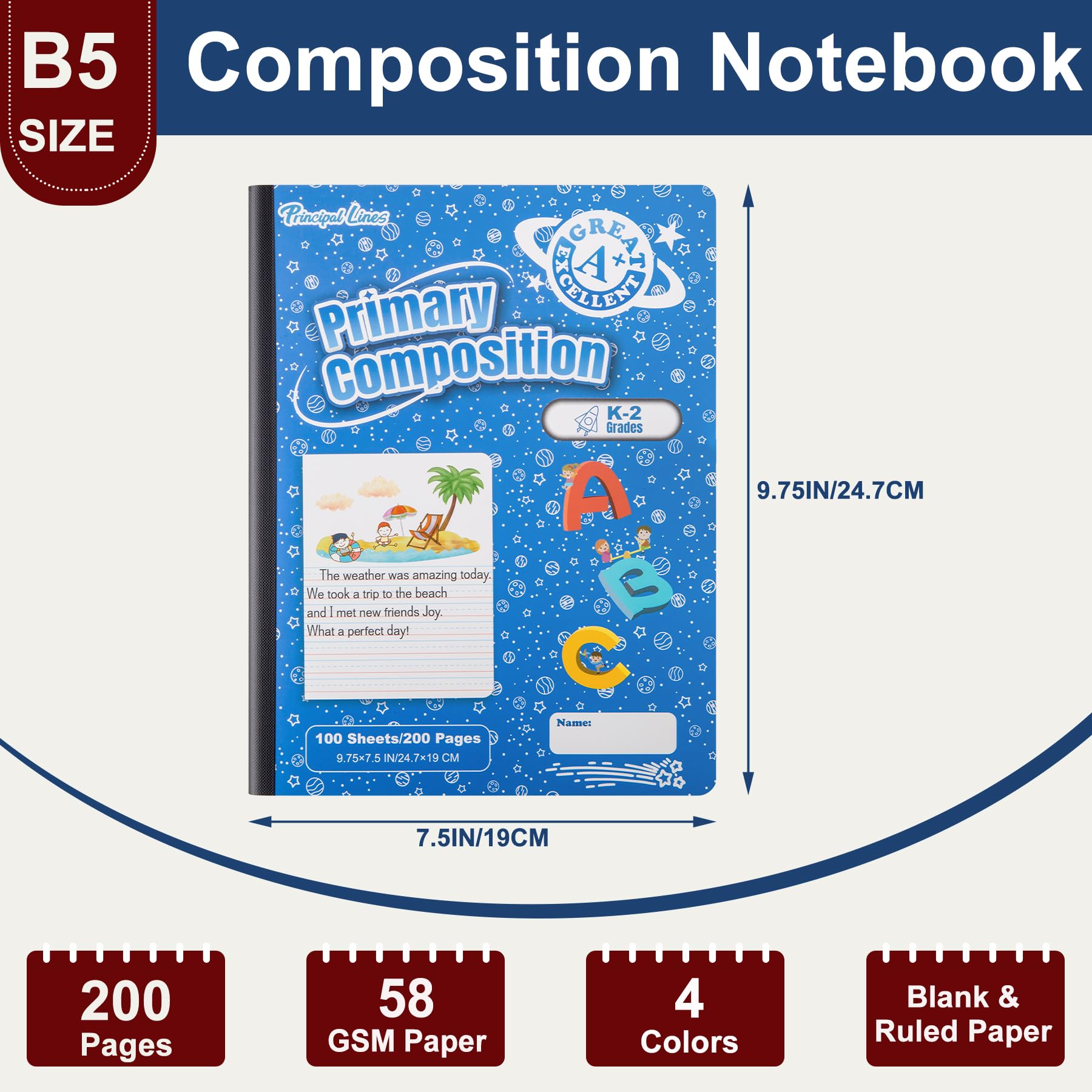 48 Pack Primary Composition Notebooks for Kids - K-2 Writing Journal with Blank Pages & Drawing Space, 9.75