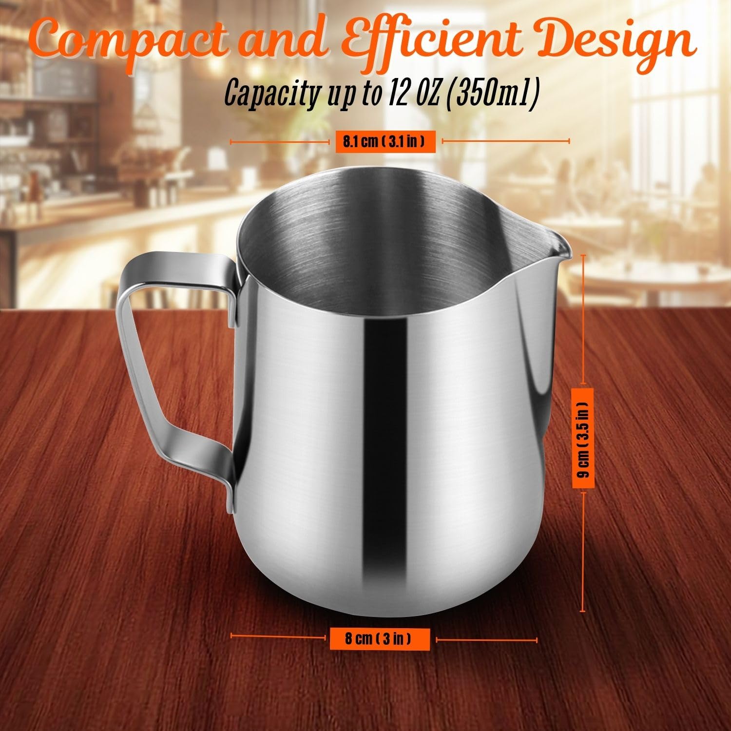 Premium Stainless Steel Milk Frothing Pitcher 12oz (350ml) - Barista-Grade Frother Cup for Espresso Machines, Cappuccino & Latte Art - Perfect for Home Coffee Brewing & Professional Cafes