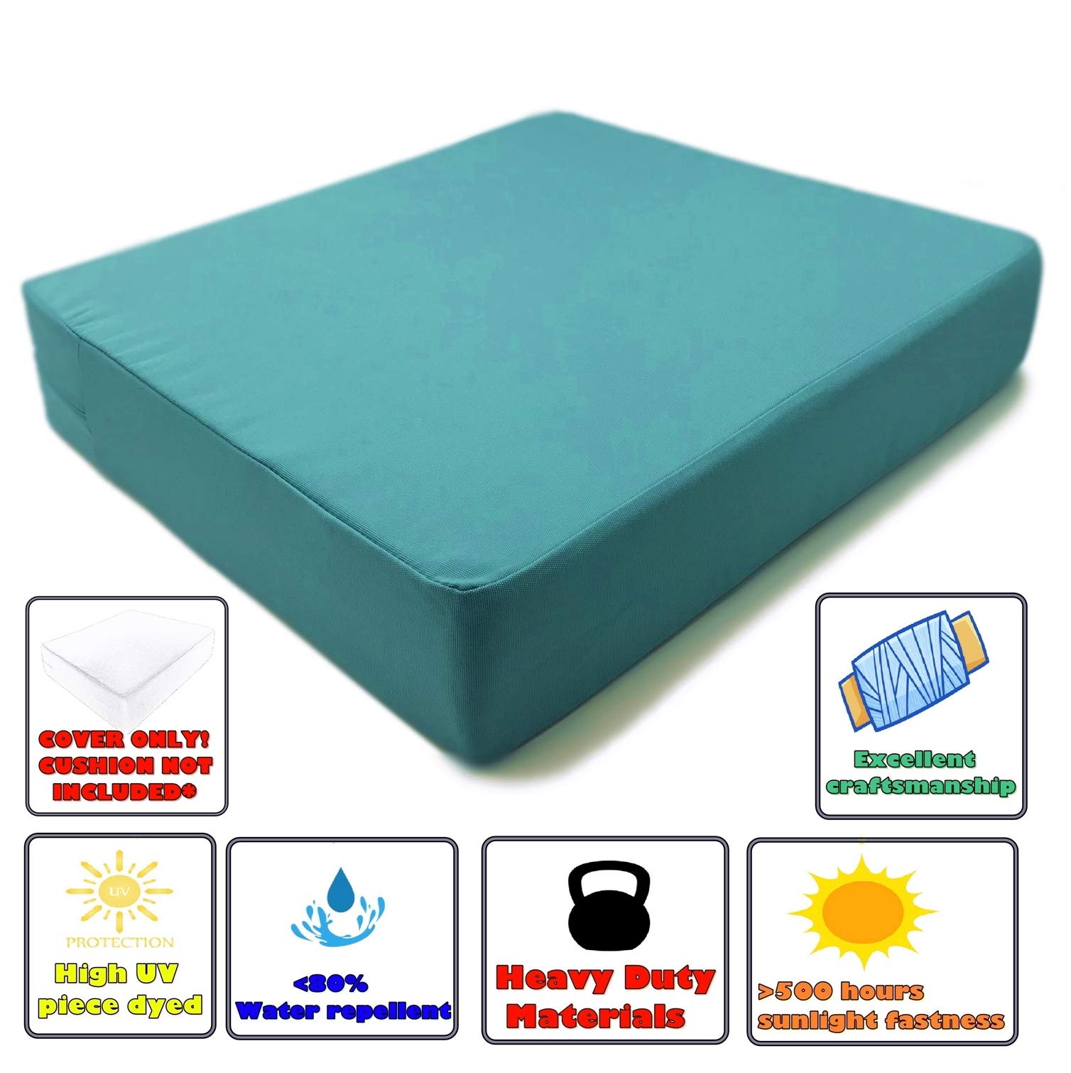 Waterproof UV-Resistant Patio Chair Cushion Covers - Indoor/Outdoor Use - Serenity Teal 22x20x4 Inches (Set of 2) - Perfect for Poolside Lounging, Garden Furniture & Deck Chairs